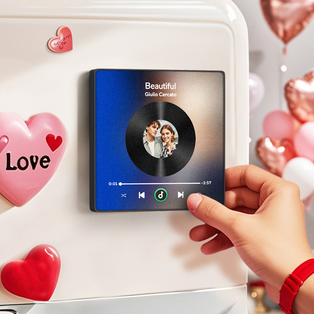 Custom Music Fridge Magnet Colorful Frame Album Fridge Magnet Music Wall Photo Sticker Music Movement That Can Be Played Valentine Gift for Couple - MyFaceSocksAU