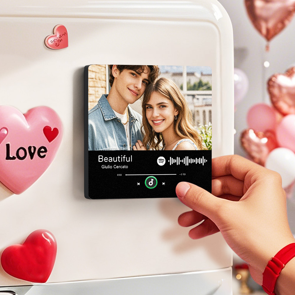 Custom Music Fridge Magnet Colorful Frame Album Fridge Magnet Music Wall Photo Sticker Music Movement That Can Be Played Valentine Gift for Couple - MyFaceSocksAU