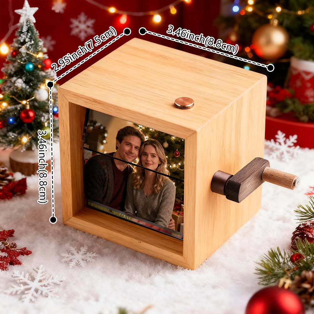Christmas Gift Personalized Photo Flipbook Frame Animation Machine Mechanical Hand-cranked Flipbook Box Photo Album with Light Black Walnut Anniversary Gifts Idea