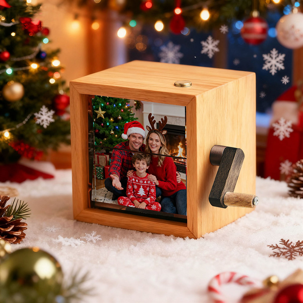 Christmas Gift Personalized Photo Flipbook Frame Animation Machine Mechanical Hand-cranked Flipbook Box Photo Album with Light Black Walnut Anniversary Gifts Idea
