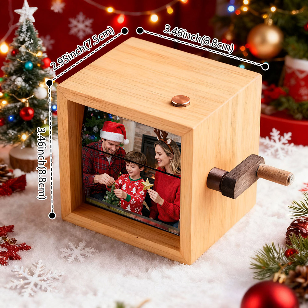 Christmas Gift Personalized Photo Flipbook Frame Animation Machine Mechanical Hand-cranked Flipbook Box Photo Album with Light Black Walnut Anniversary Gifts Idea
