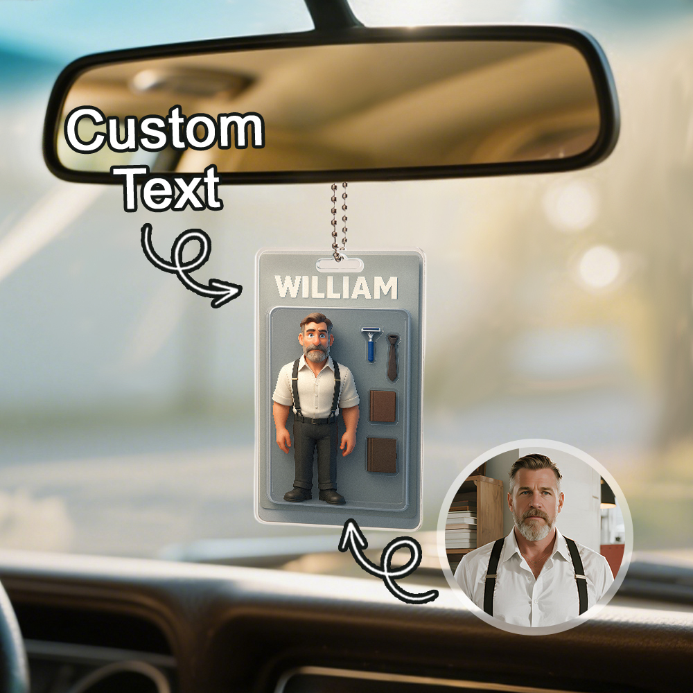 Fully Body Customizable Action Figure Pack Packaging Toy Box Style Art Gift Personalized Acrylic Car Hanger Gift for Him-MyFaceSocksAu