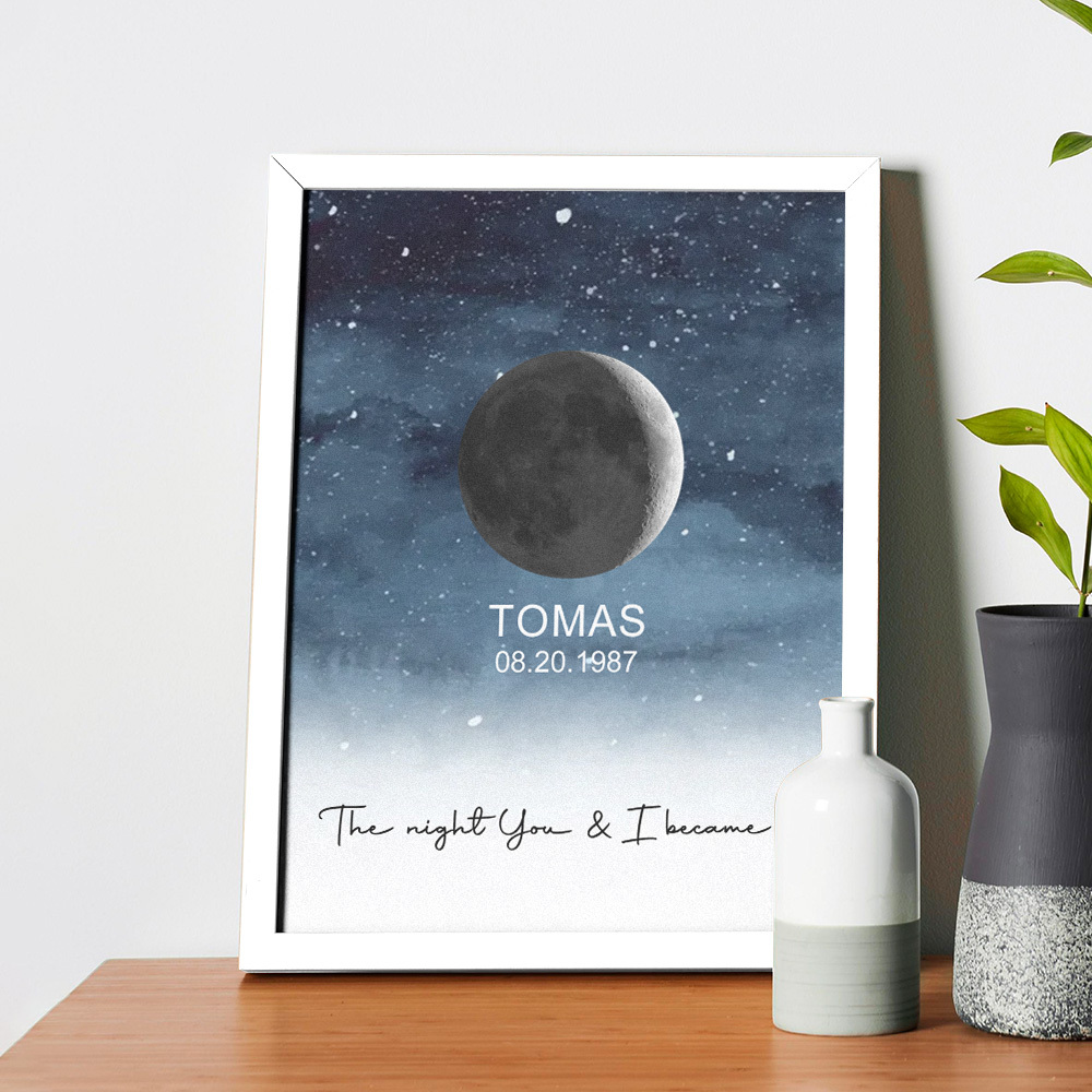 Custom Moon Phase Print Frame Personalized Moon Phase Wooden Frame Ornaments Anniversary Gifts for Her Him - MyFaceSocksAU