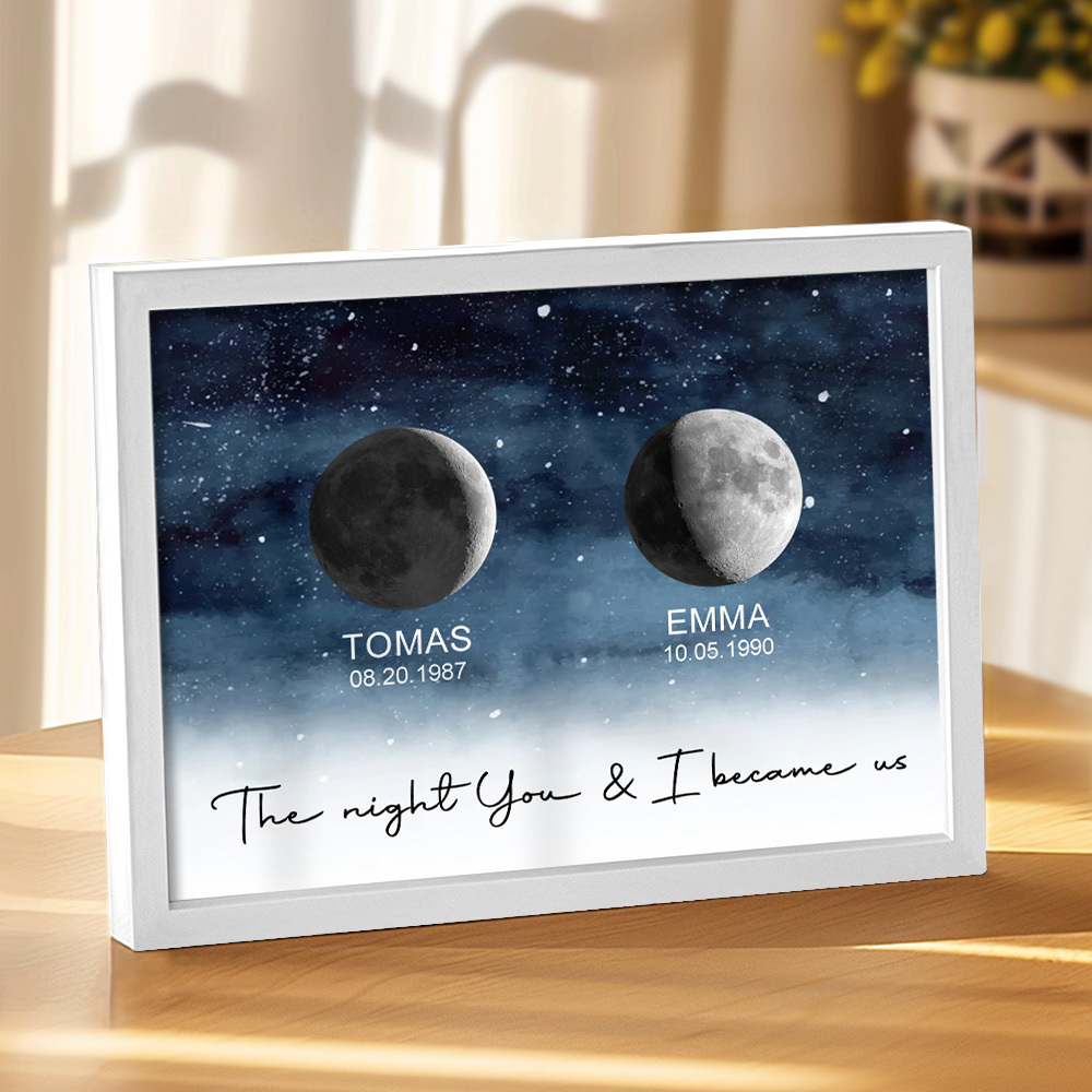 Custom Moon Phase Print Frame Personalized Moon Phase Wooden Frame Ornaments Anniversary Gifts for Her Him - MyFaceSocksAU