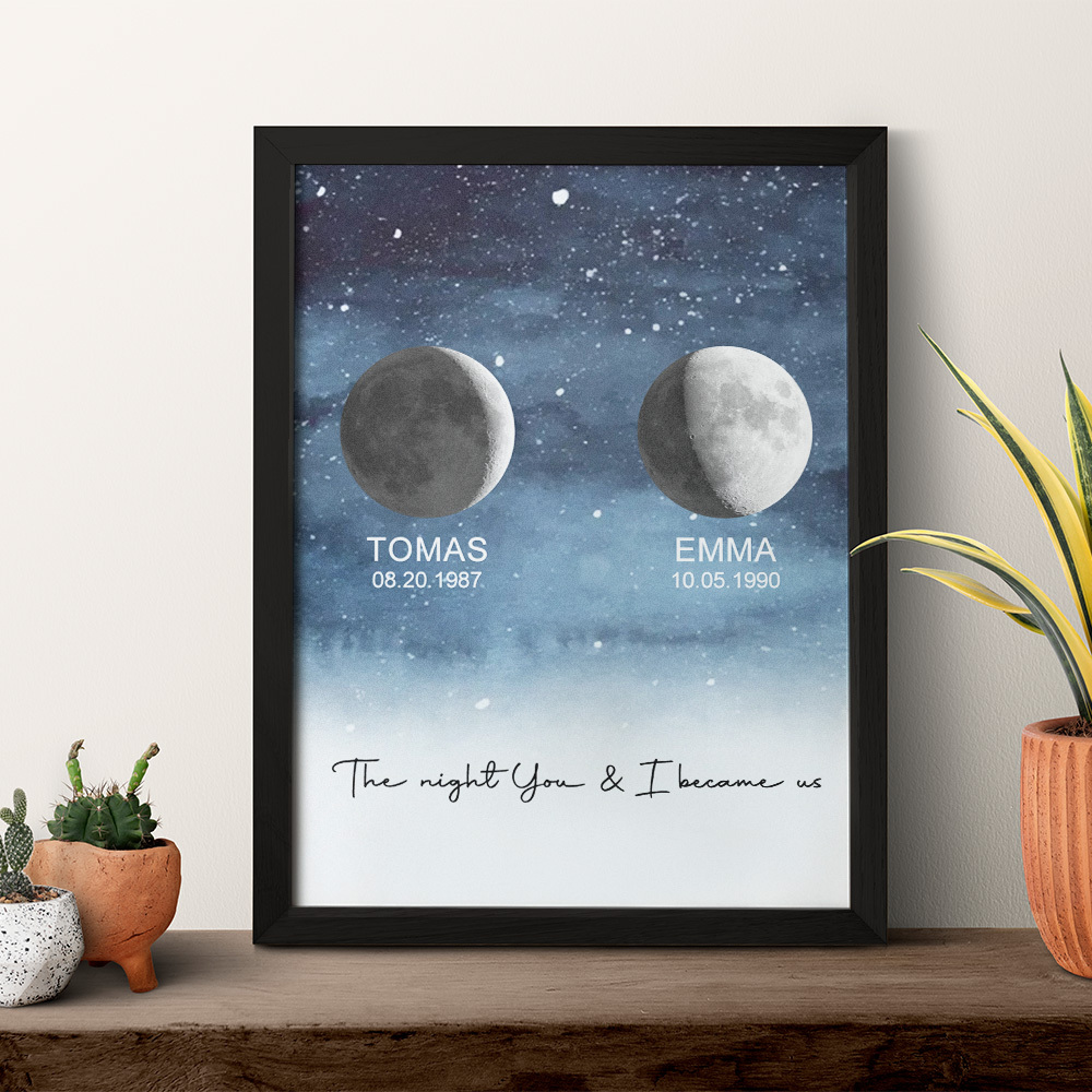 Custom Moon Phase Print Frame Personalized Moon Phase Wooden Frame Ornaments Anniversary Gifts for Her Him - MyFaceSocksAU