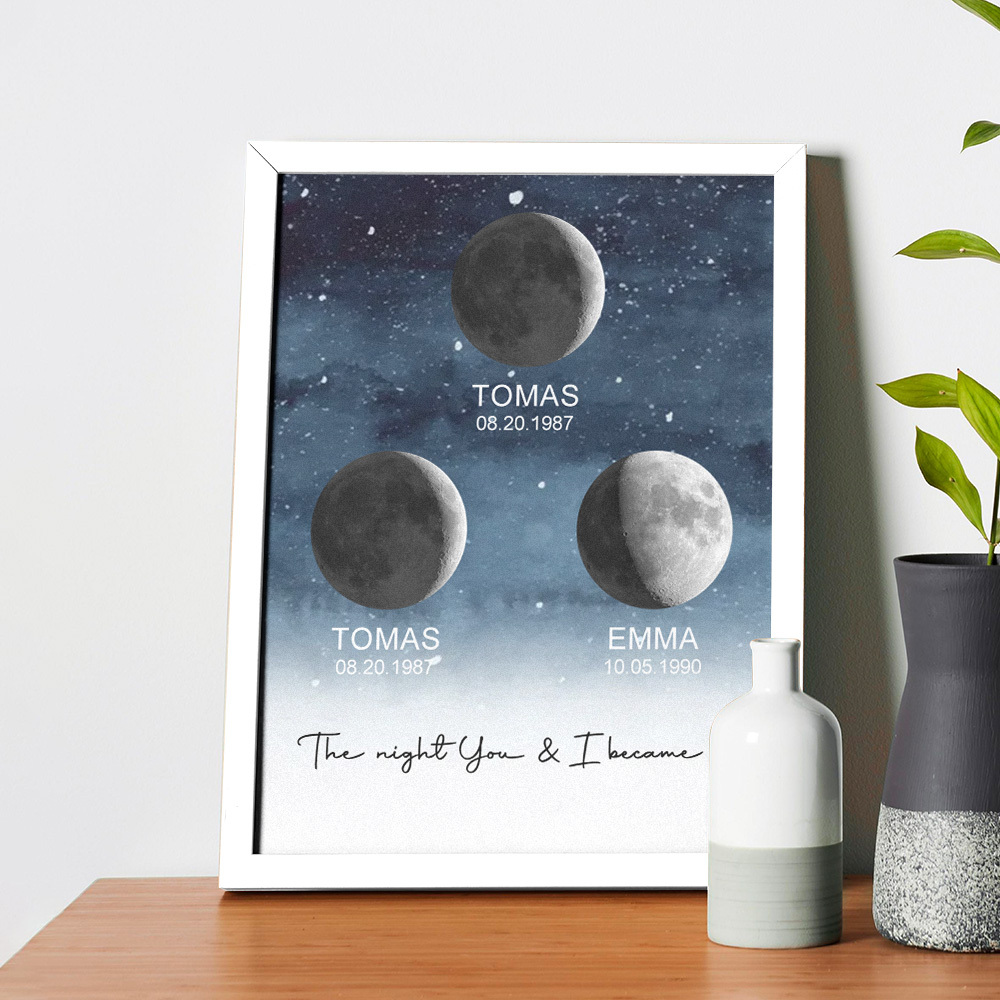 Custom Moon Phase Print Frame Personalized Moon Phase Wooden Frame Ornaments Anniversary Gifts for Her Him - MyFaceSocksAU