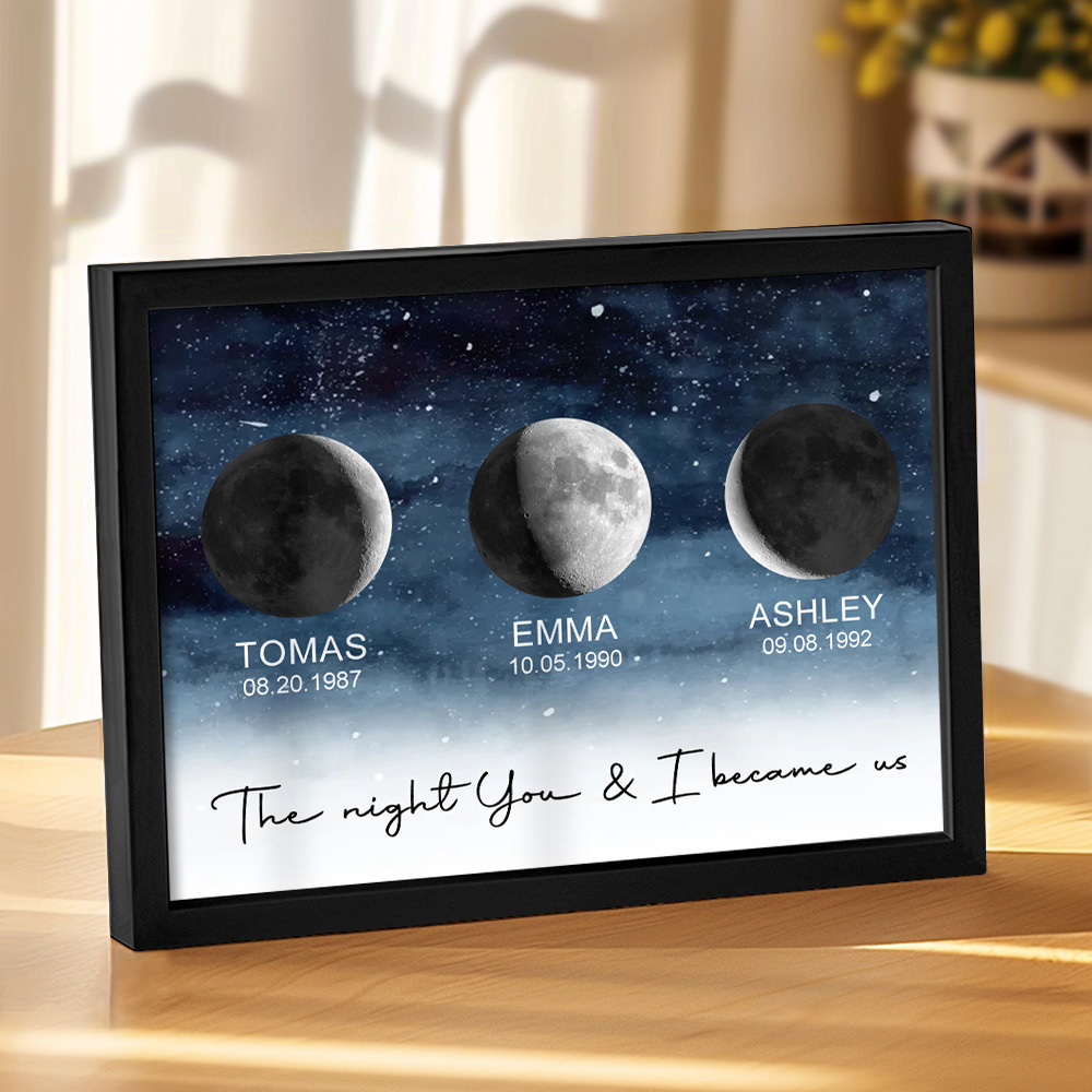 Custom Moon Phase Print Frame Personalized Moon Phase Wooden Frame Ornaments Anniversary Gifts for Her Him - MyFaceSocksAU