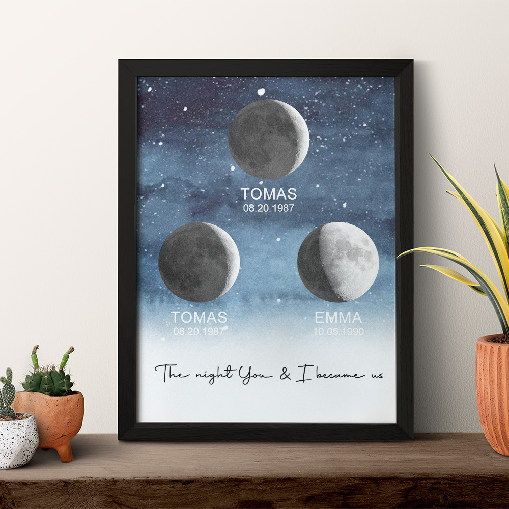 Custom Moon Phase Print Frame Personalized Moon Phase Wooden Frame Ornaments Anniversary Gifts for Her Him - MyFaceSocksAU