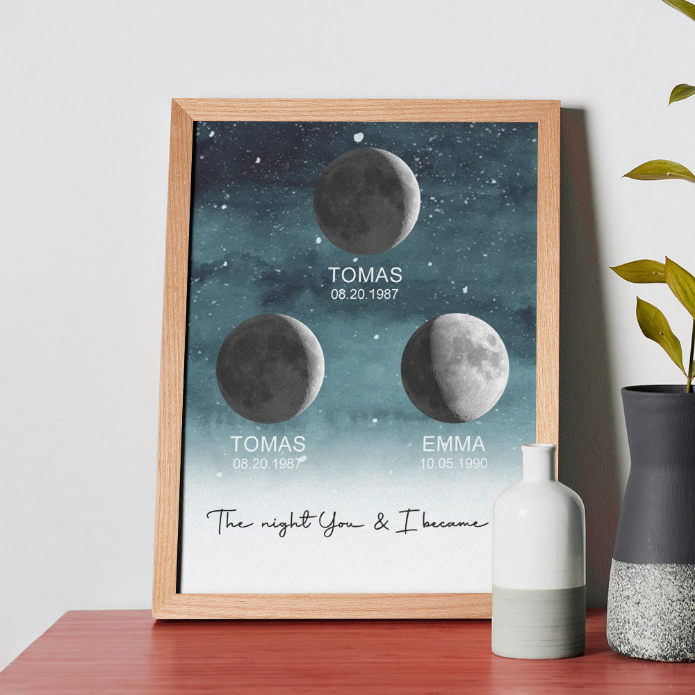 Custom Moon Phase Print Frame Personalized Moon Phase Wooden Frame Ornaments Anniversary Gifts for Her Him - MyFaceSocksAU