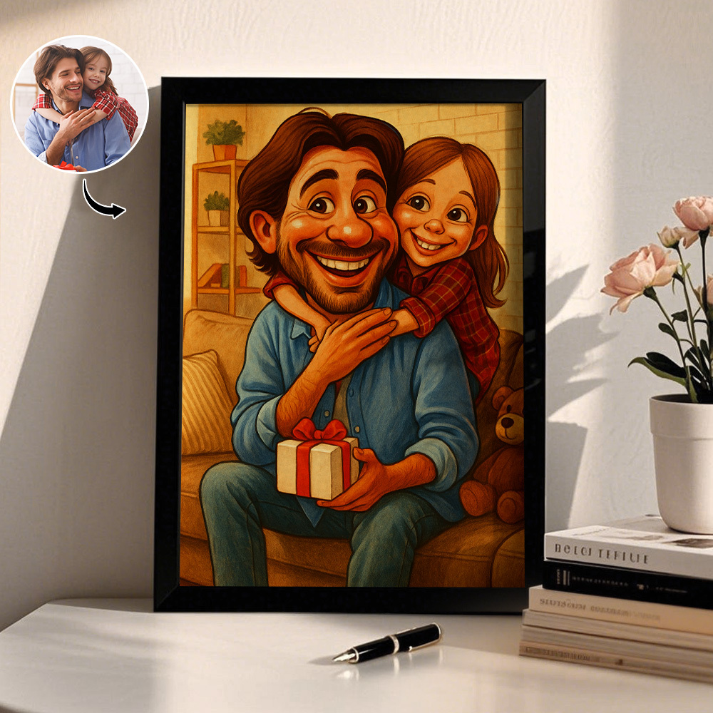 Custom Cartoon Photo Wooden Frame Decorations Romantic Decor Plaque Gifts for Family - MyFaceSocksAU
