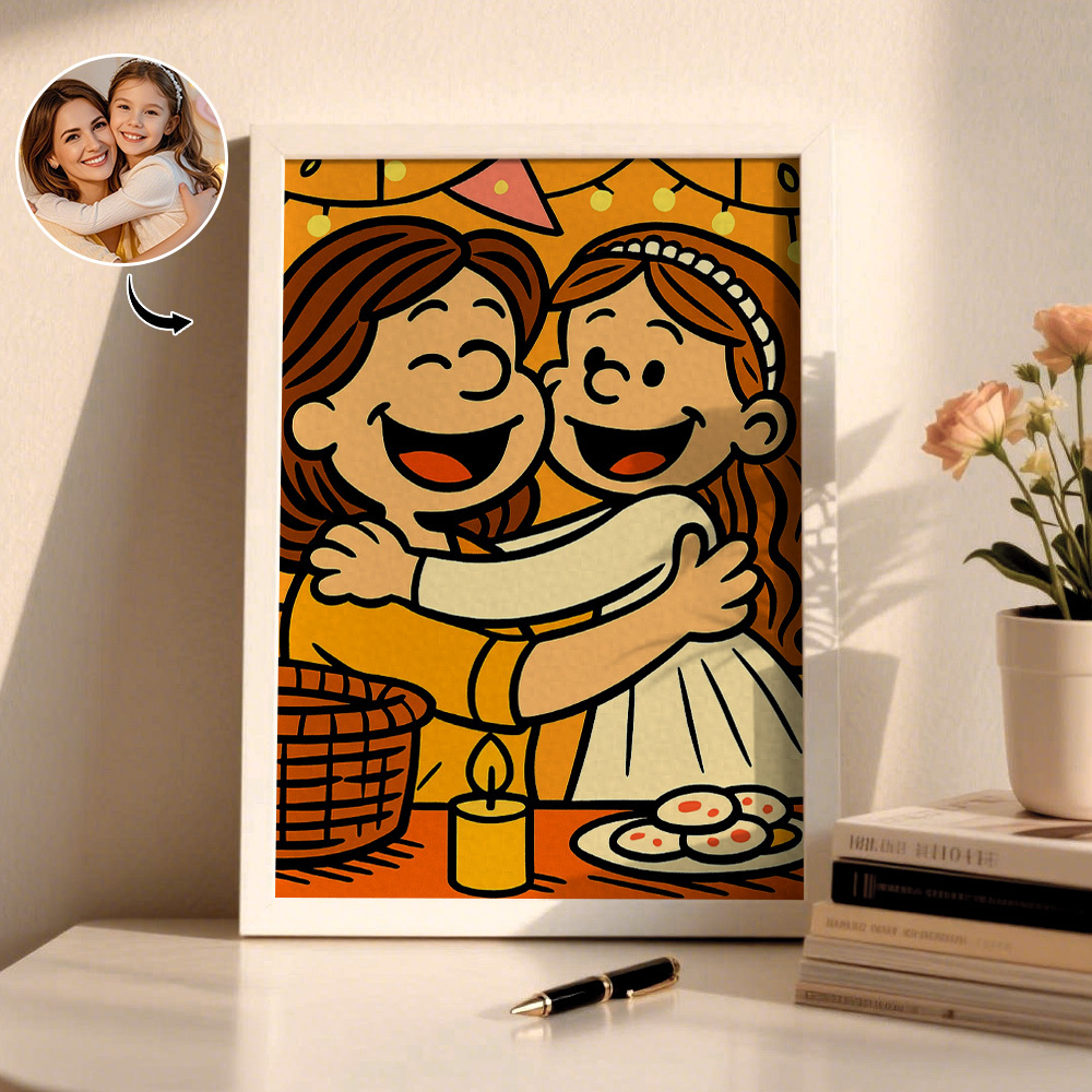 Custom Cartoon Photo Wooden Frame Decorations Romantic Decor Plaque Gifts for Family - MyFaceSocksAU