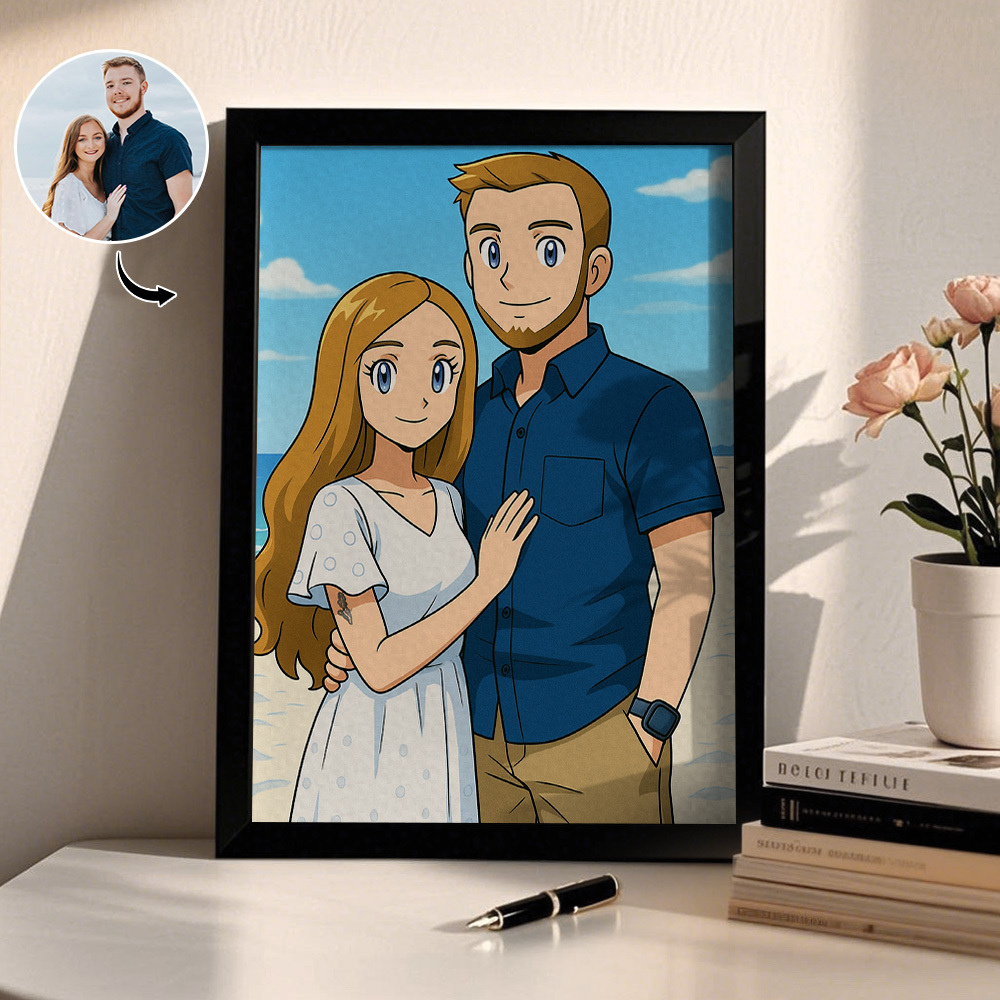 Custom Cartoon Photo Wooden Frame Decorations Romantic Decor Plaque Gifts for Family - MyFaceSocksAU