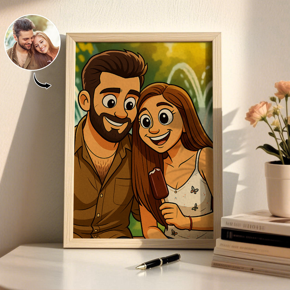 Custom Cartoon Photo Wooden Frame Decorations Romantic Decor Plaque Gifts for Family - MyFaceSocksAU