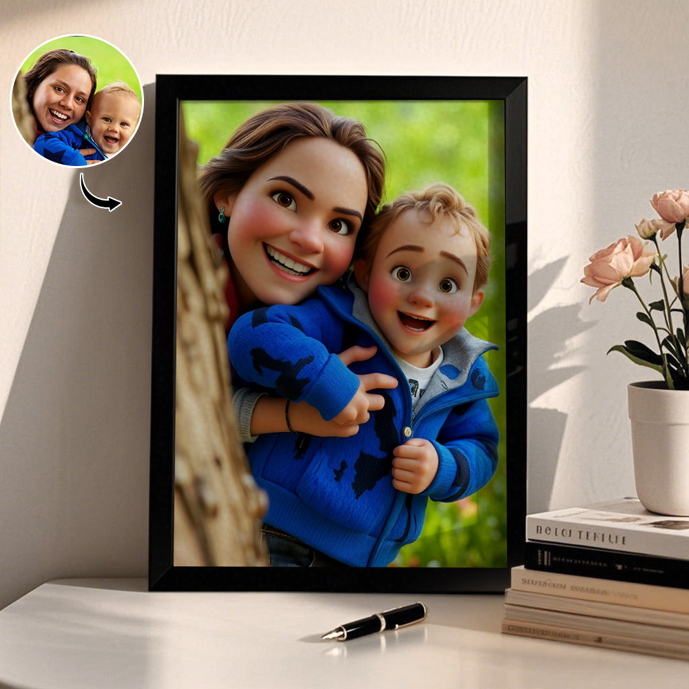Custom Cartoon Photo Wooden Frame Decorations Romantic Decor Plaque Gifts for Family - MyFaceSocksAU