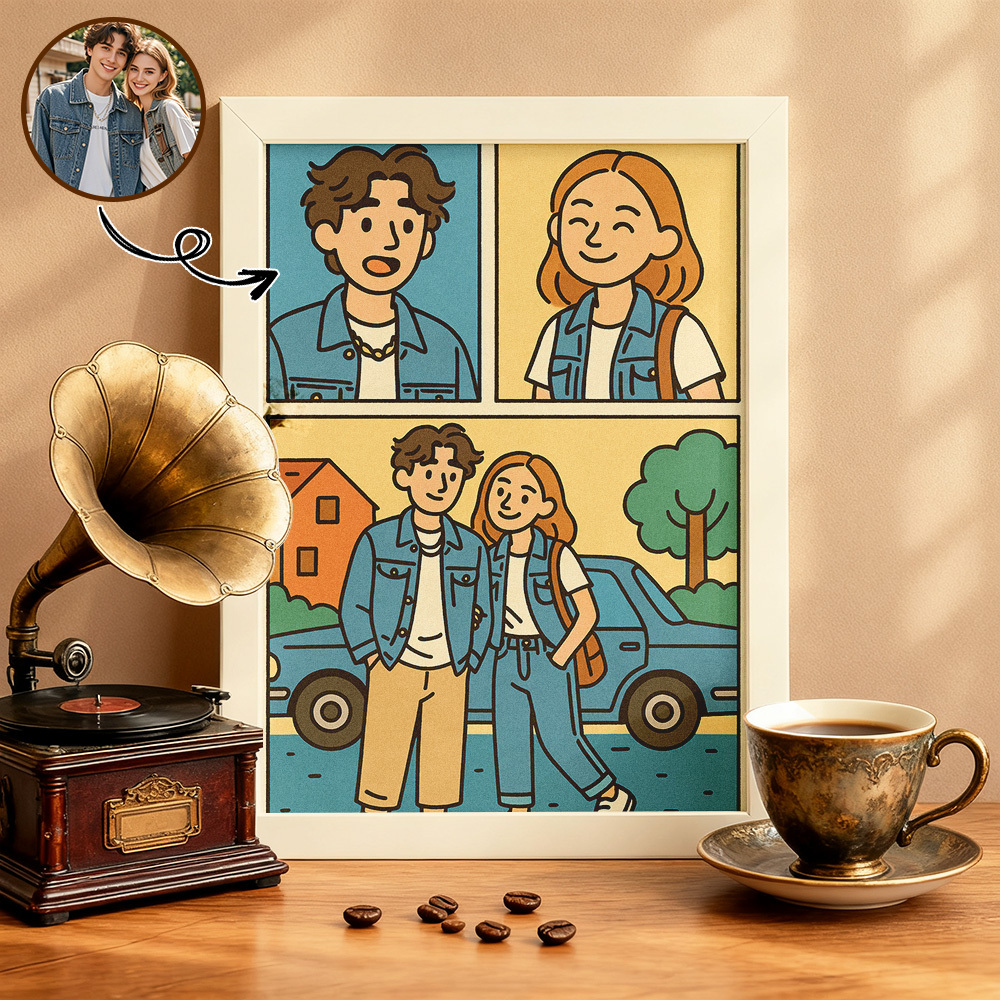 Custom Cartoon Portrait Wall Art Personalized Comic Style Home Decor Gift for Birthday Christmas or Anniversary - MyFaceSocksAU