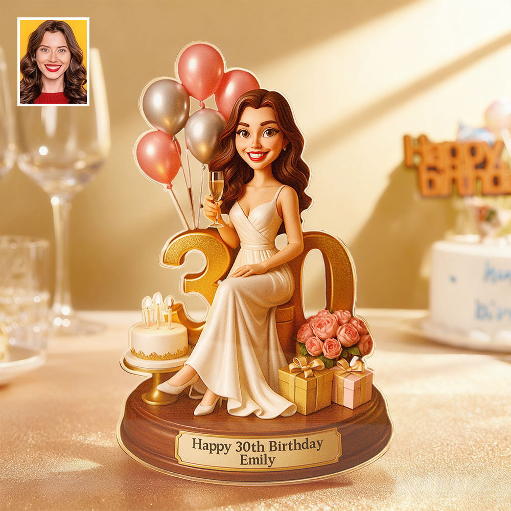 Personalised Photo Birthday Portrait Gift for Women Acrylic Plaque 2D Look 3D Pop - MyFaceSocksAU