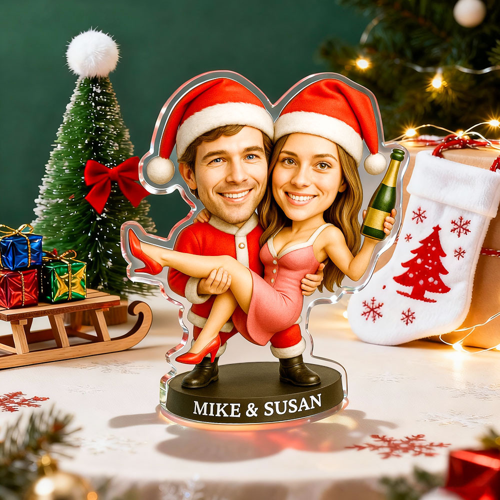 Personalized Christmas Couple Theme Cartoon Photo Ornaments 2D Look 3D Pop - MyFaceSocksAU