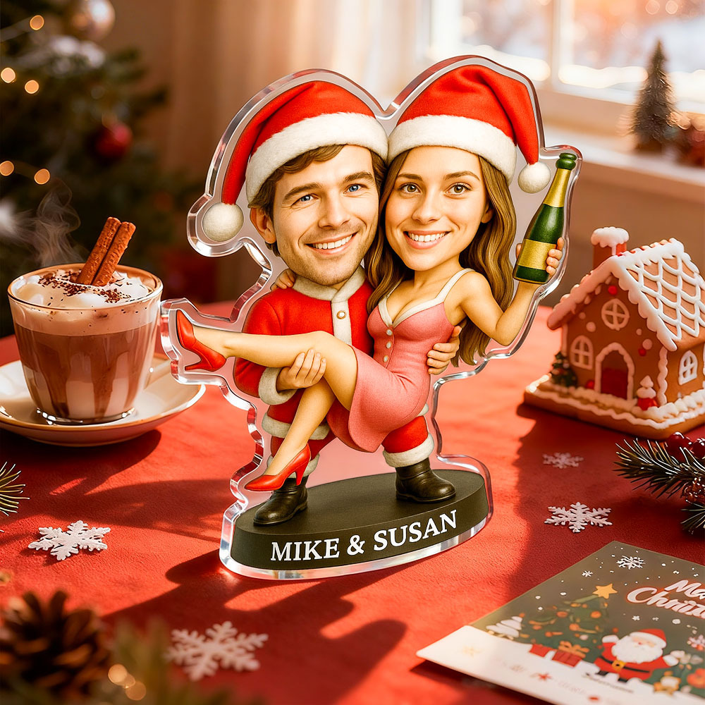 Personalized Christmas Couple Theme Cartoon Photo Ornaments 2D Look 3D Pop - MyFaceSocksAU