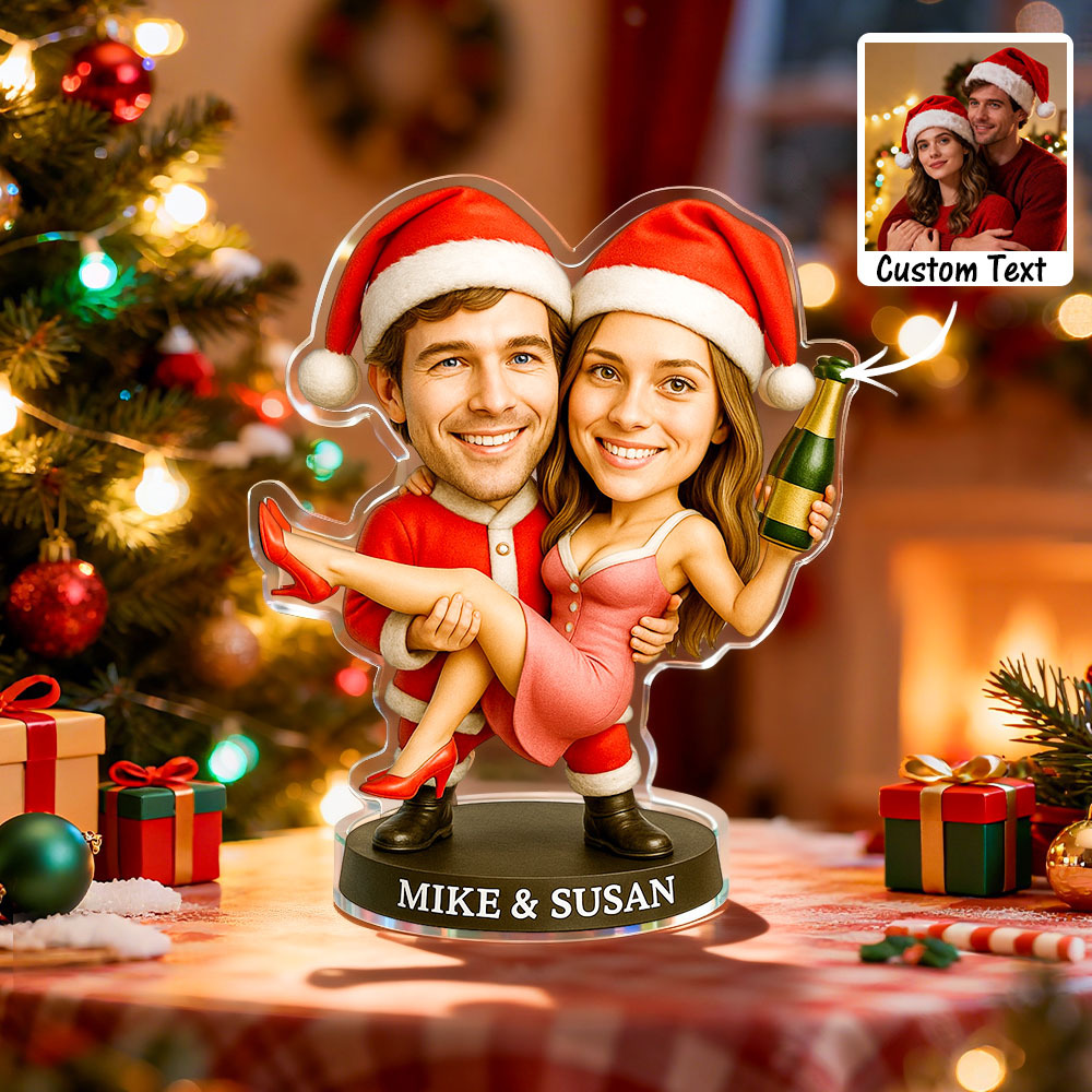 Personalized Christmas Couple Theme Cartoon Photo Ornaments 2D Look 3D Pop - MyFaceSocksAU