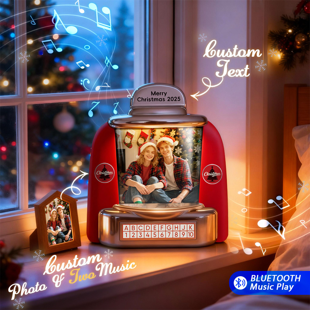 Custom Christmas Mini Jukebox Retro Speaker – Personalized Photo,Names & Date Music Mini Player with Radio | Vintage Tabletop Home Decor Nostalgic Christmas Retro Gifts - MyFaceSocksAU