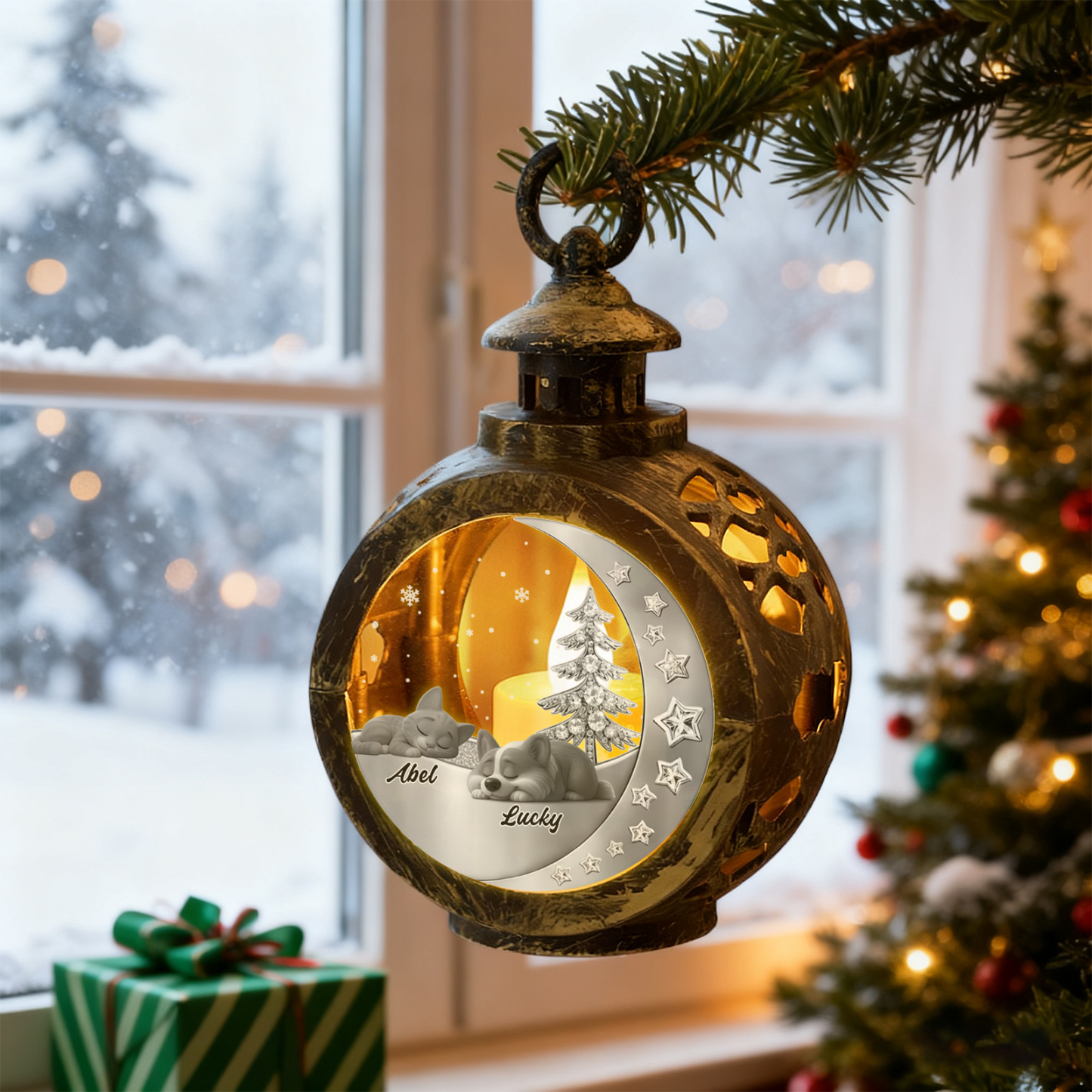 Custom 3D Effect Christmas Lantern Beside You -Personalized Christmas Gifts for Pet Lovers - MyFaceSocksAU