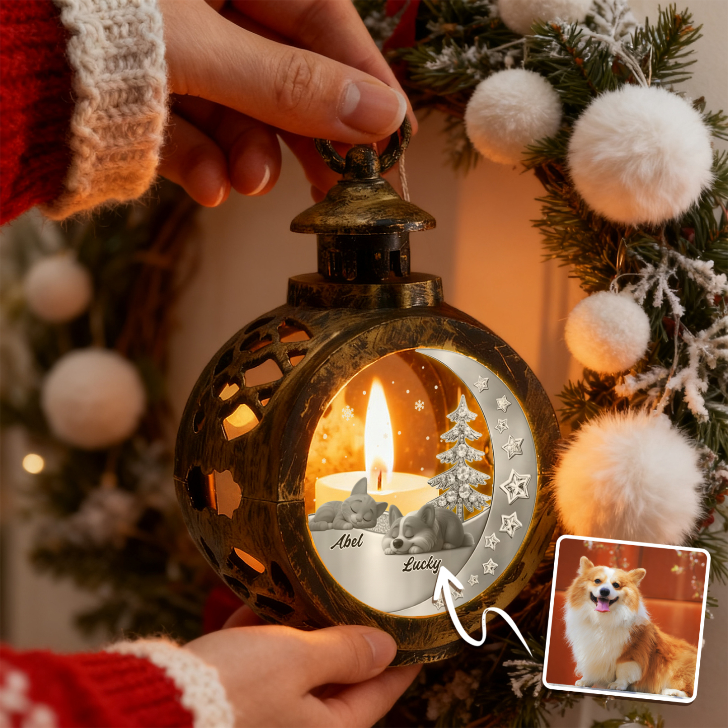 Beside You - Personalized Custom 3D Effect Christmas Lantern - MyFaceSocksAU