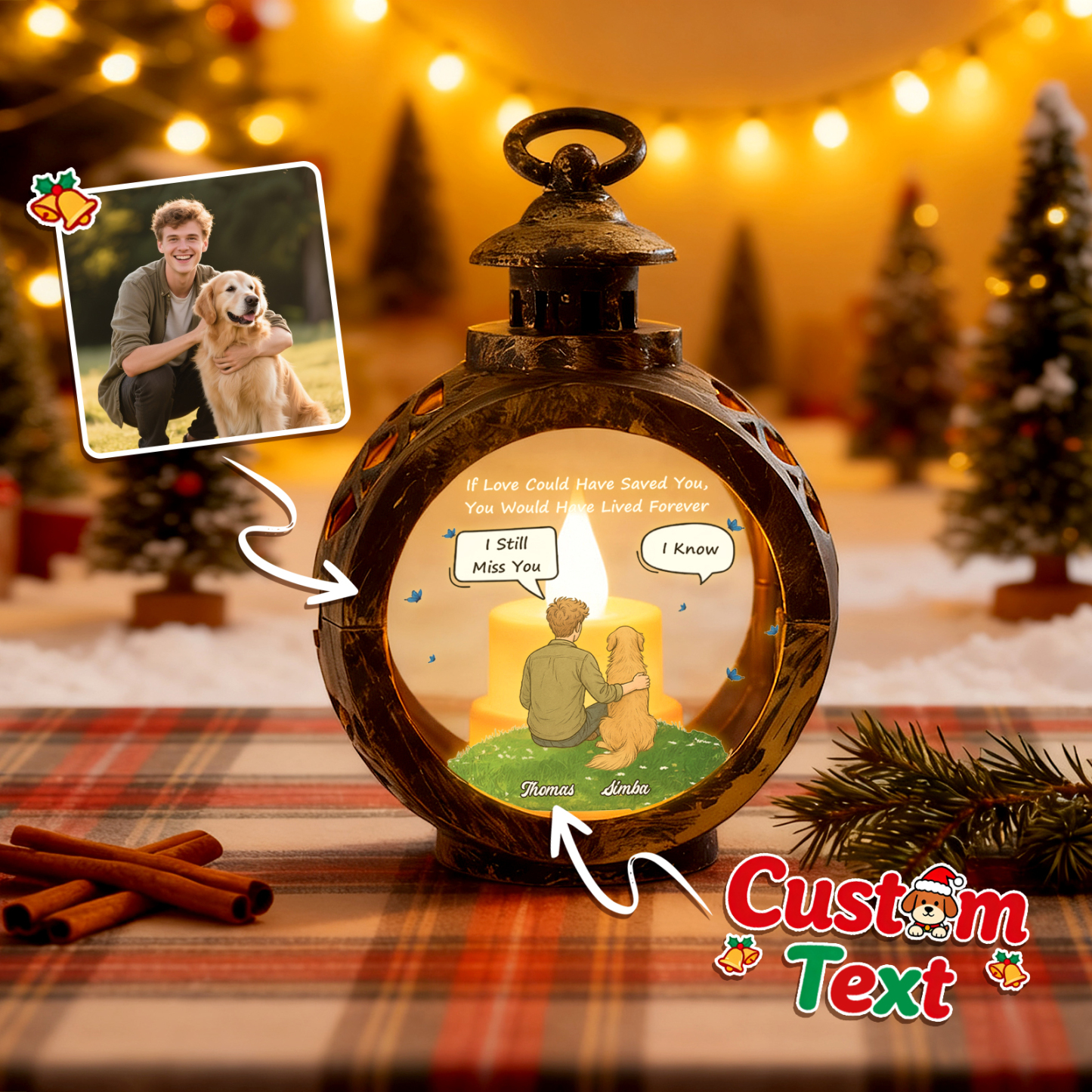 Custom 3D Effect Christmas Lantern Beside You -Personalized Christmas Gifts for Pet Lovers - MyFaceSocksAU