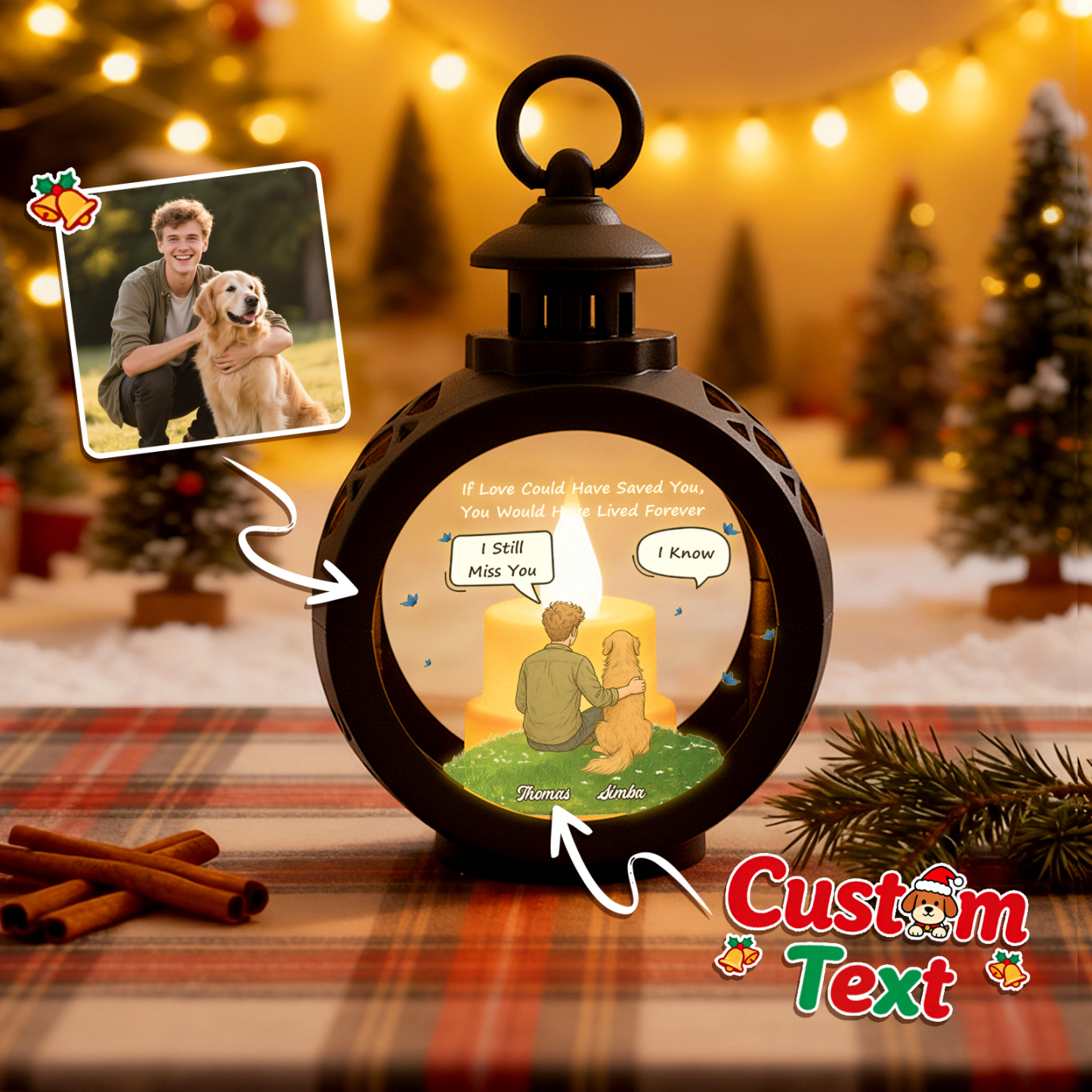 Custom 3D Effect Christmas Lantern Beside You -Personalized Christmas Gifts for Pet Lovers - MyFaceSocksAU