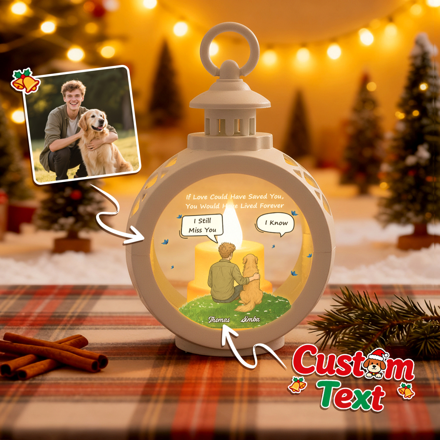 Custom 3D Effect Christmas Lantern Beside You -Personalized Christmas Gifts for Pet Lovers - MyFaceSocksAU
