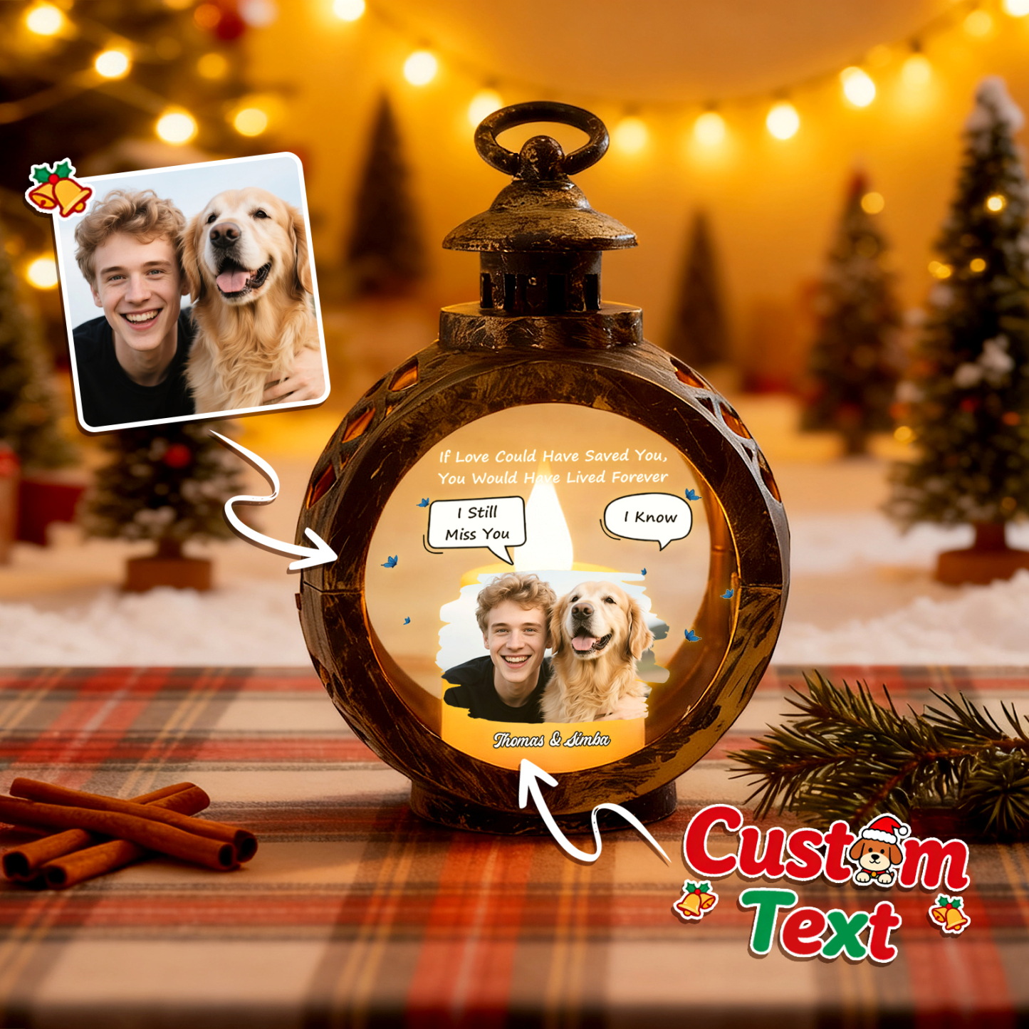 Custom 3D Effect Christmas Lantern Beside You -Personalized Christmas Gifts for Pet Lovers - MyFaceSocksAU