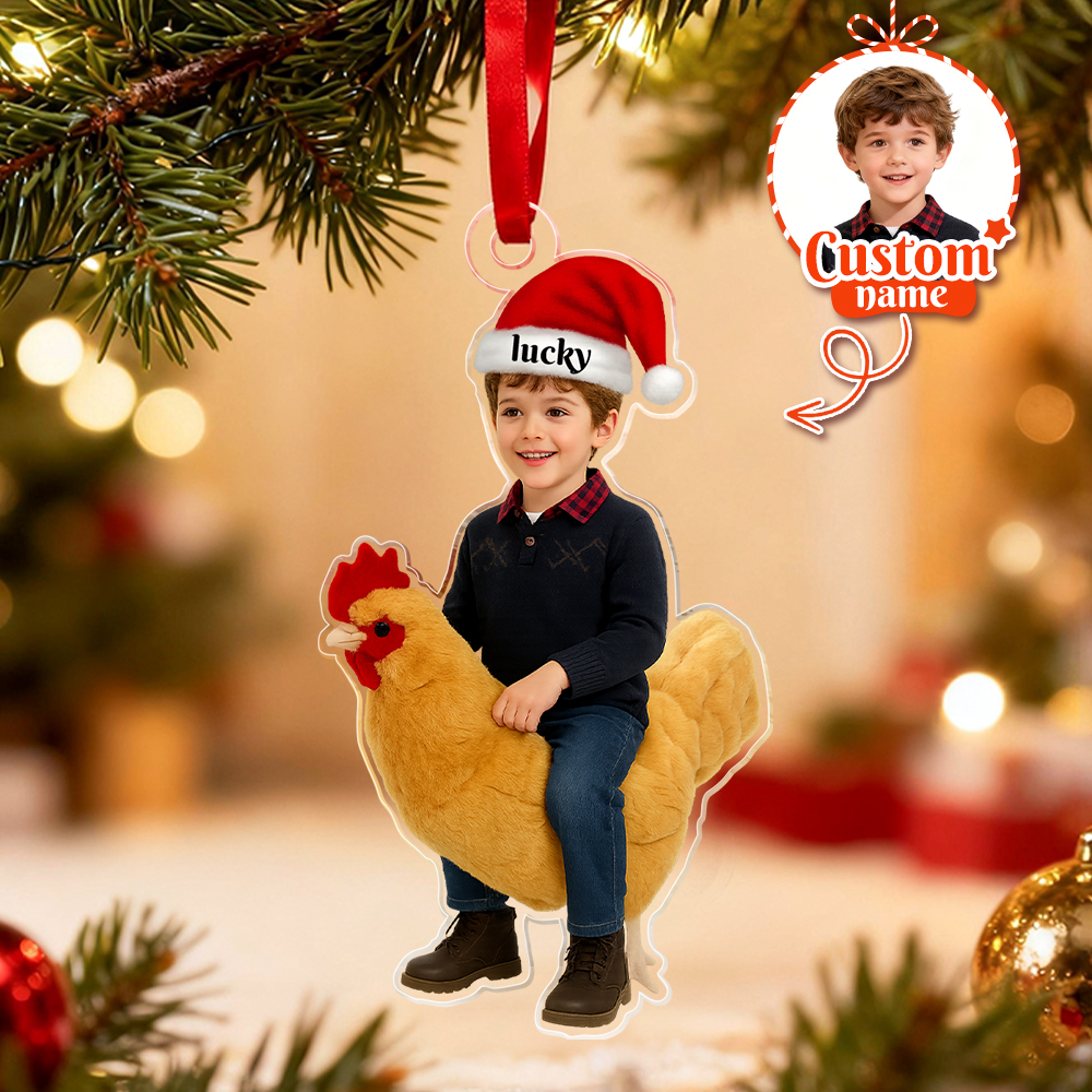 Personalized Name Cow With Kid Acrylic Ornaments, Custom Photo Cow Kid Acrylic Ornaments, Acrylic Holiday Gift Ornaments,Xmas Keepsake Gifts - MyFaceSocksAU