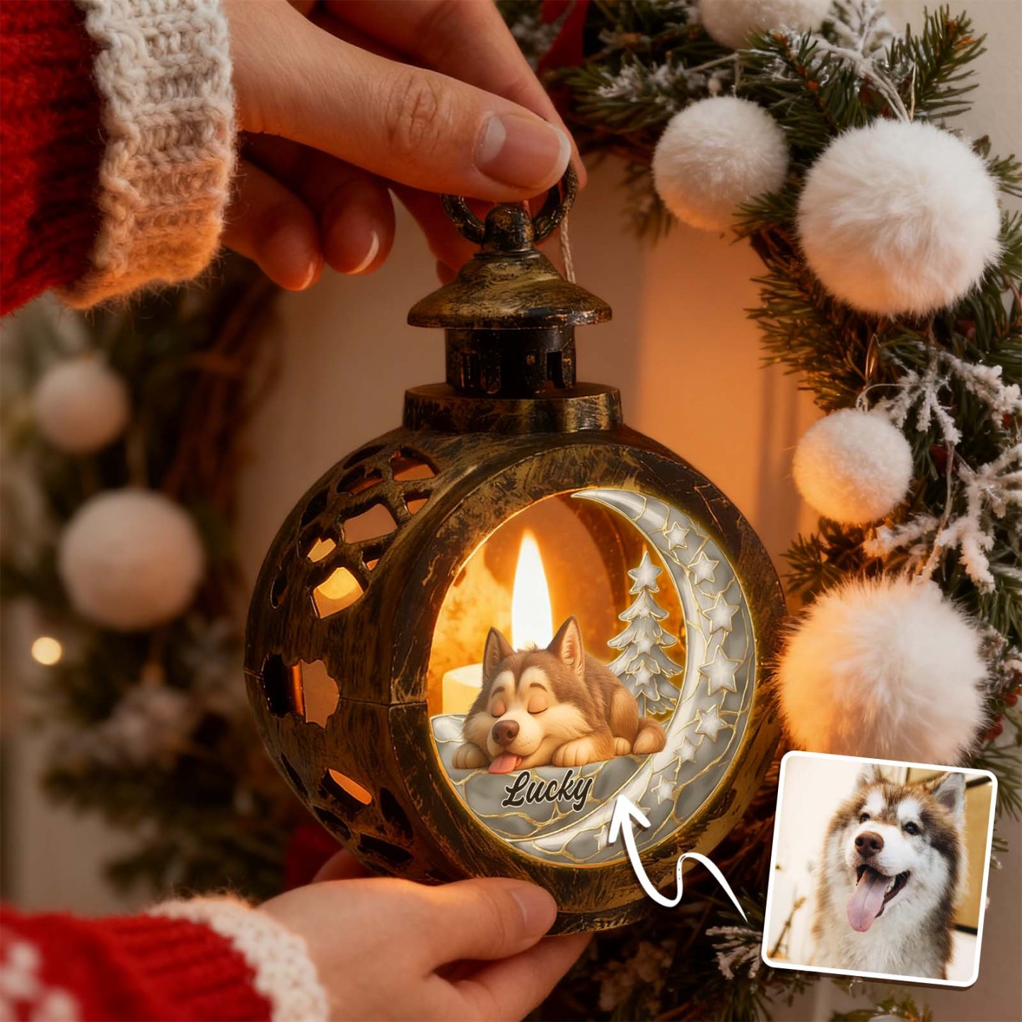 Custom Christmas Lantern Beside You Personalized Christmas Gifts for Pet Lovers Colorful - MyFaceSocksAU