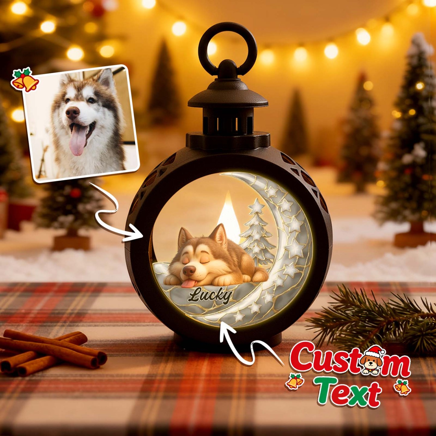 Custom Christmas Lantern Beside You Personalized Christmas Gifts for Pet Lovers Colorful - MyFaceSocksAU