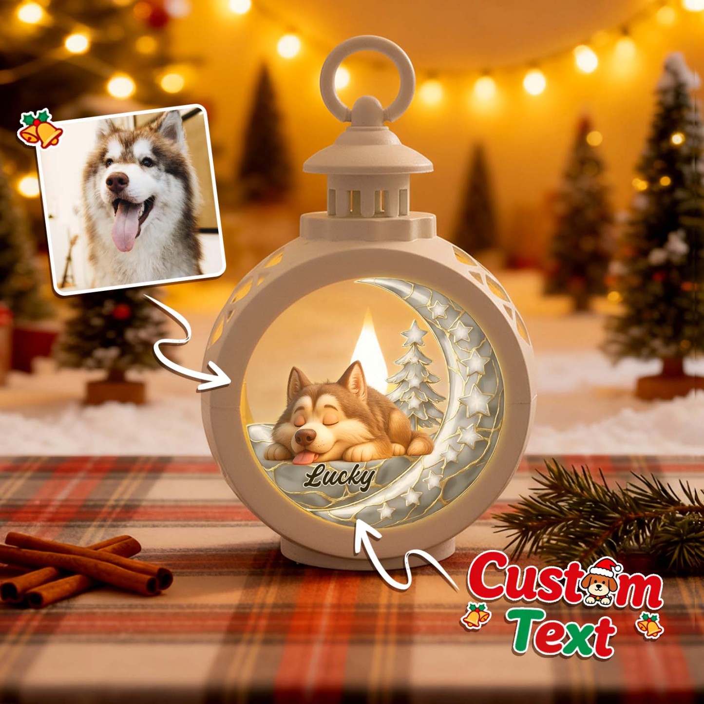 Custom Christmas Lantern Beside You Personalized Christmas Gifts for Pet Lovers Colorful - MyFaceSocksAU