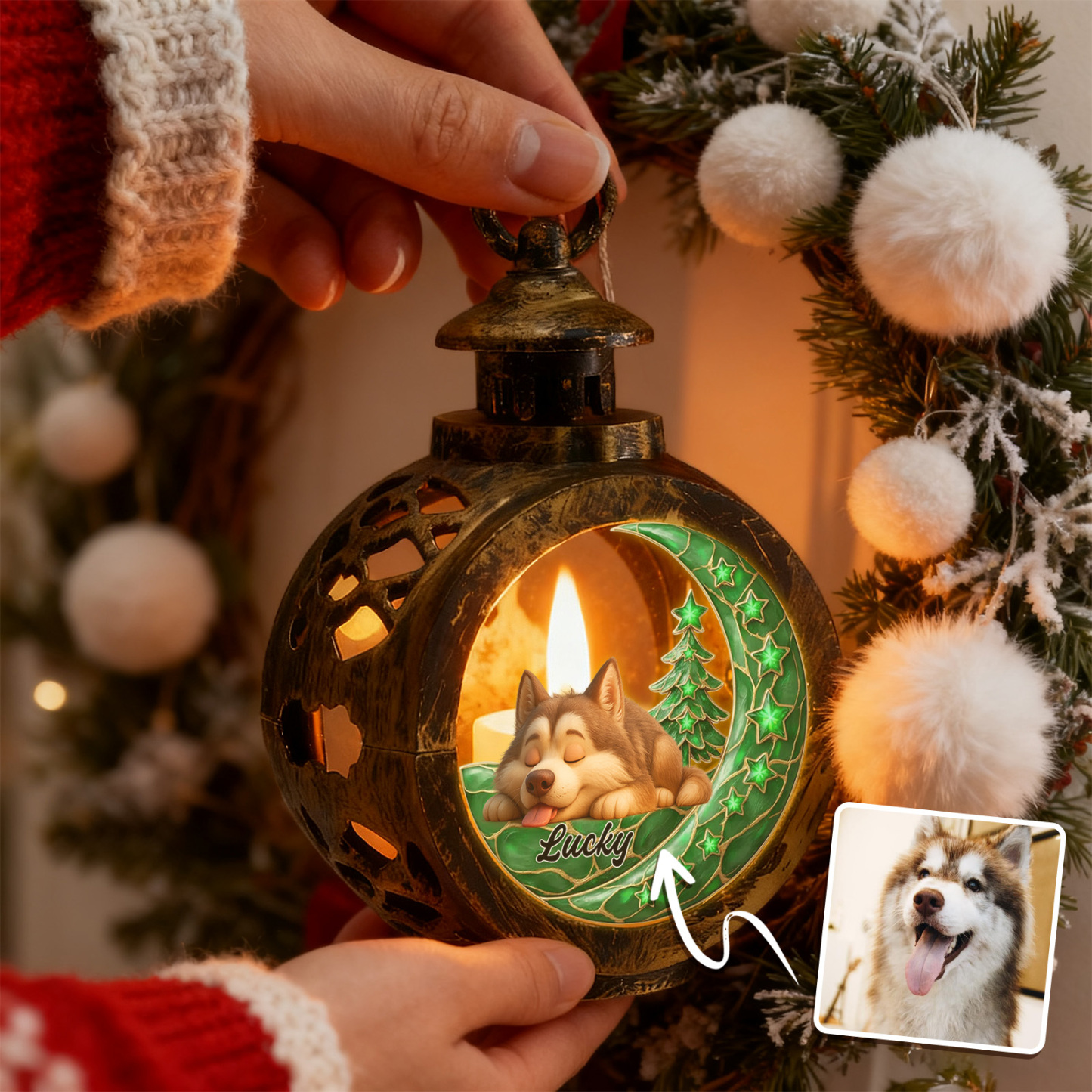 Custom Christmas Lantern Beside You Personalized Christmas Gifts for Pet Lovers Colorful - MyFaceSocksAU