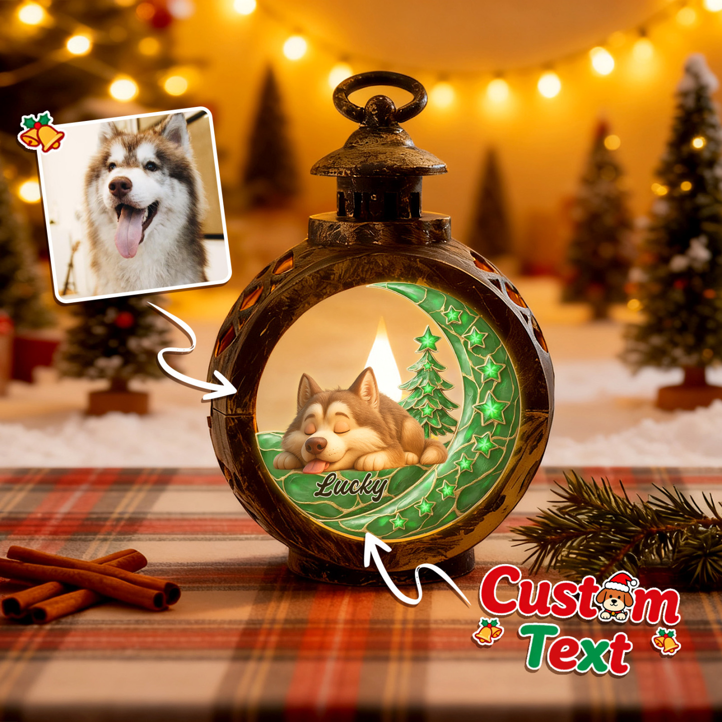 Custom Christmas Lantern Beside You Personalized Christmas Gifts for Pet Lovers Colorful - MyFaceSocksAU