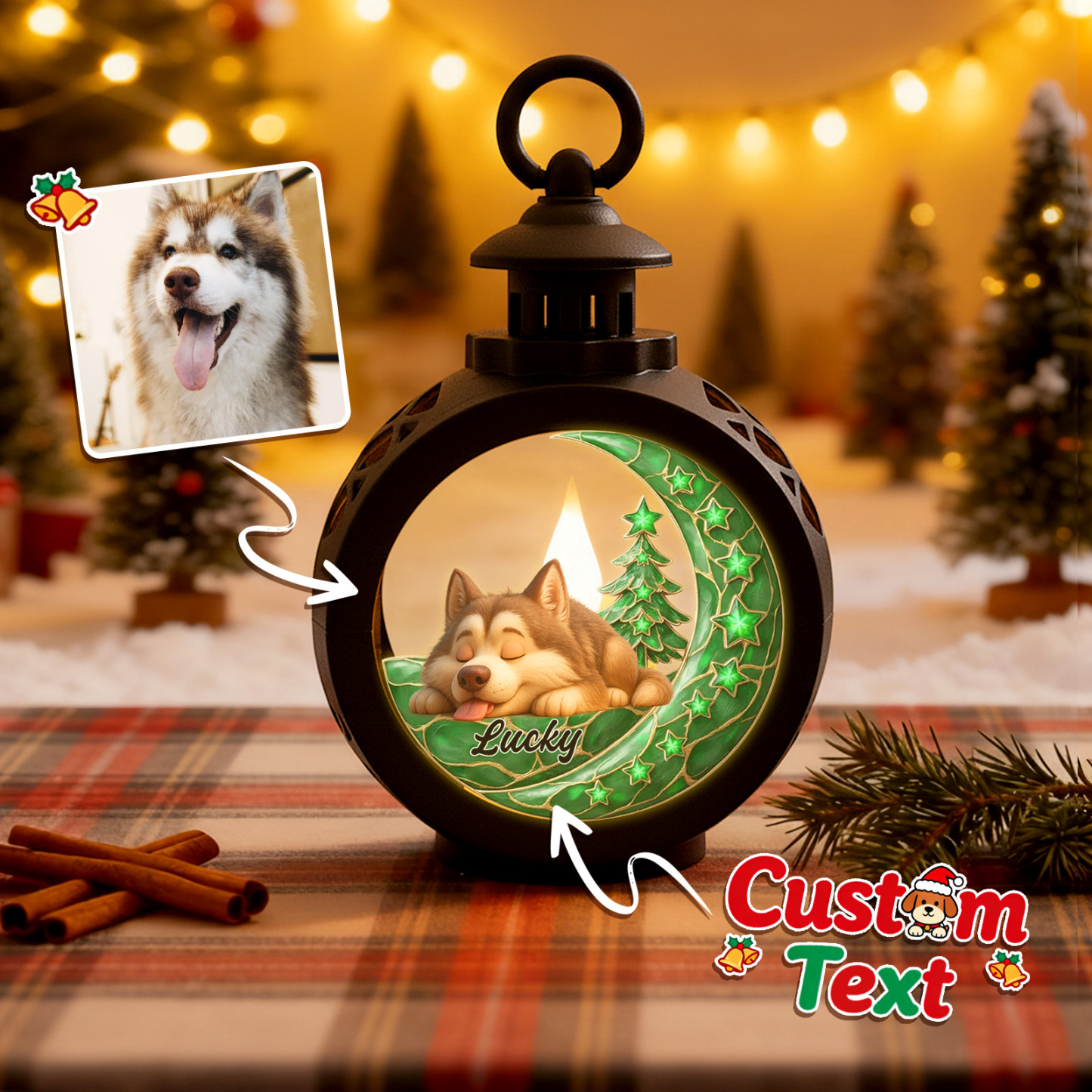 Custom Christmas Lantern Beside You Personalized Christmas Gifts for Pet Lovers Colorful - MyFaceSocksAU