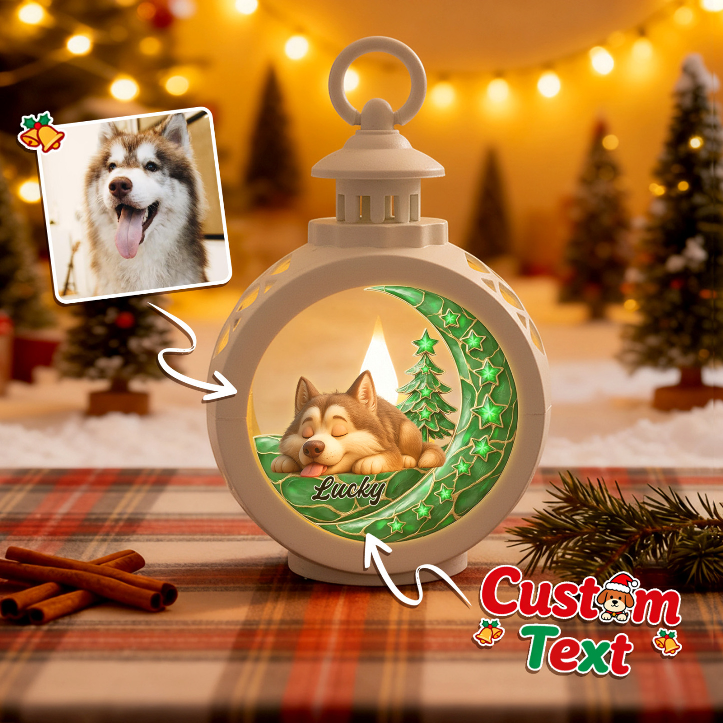 Custom Christmas Lantern Beside You Personalized Christmas Gifts for Pet Lovers Colorful - MyFaceSocksAU