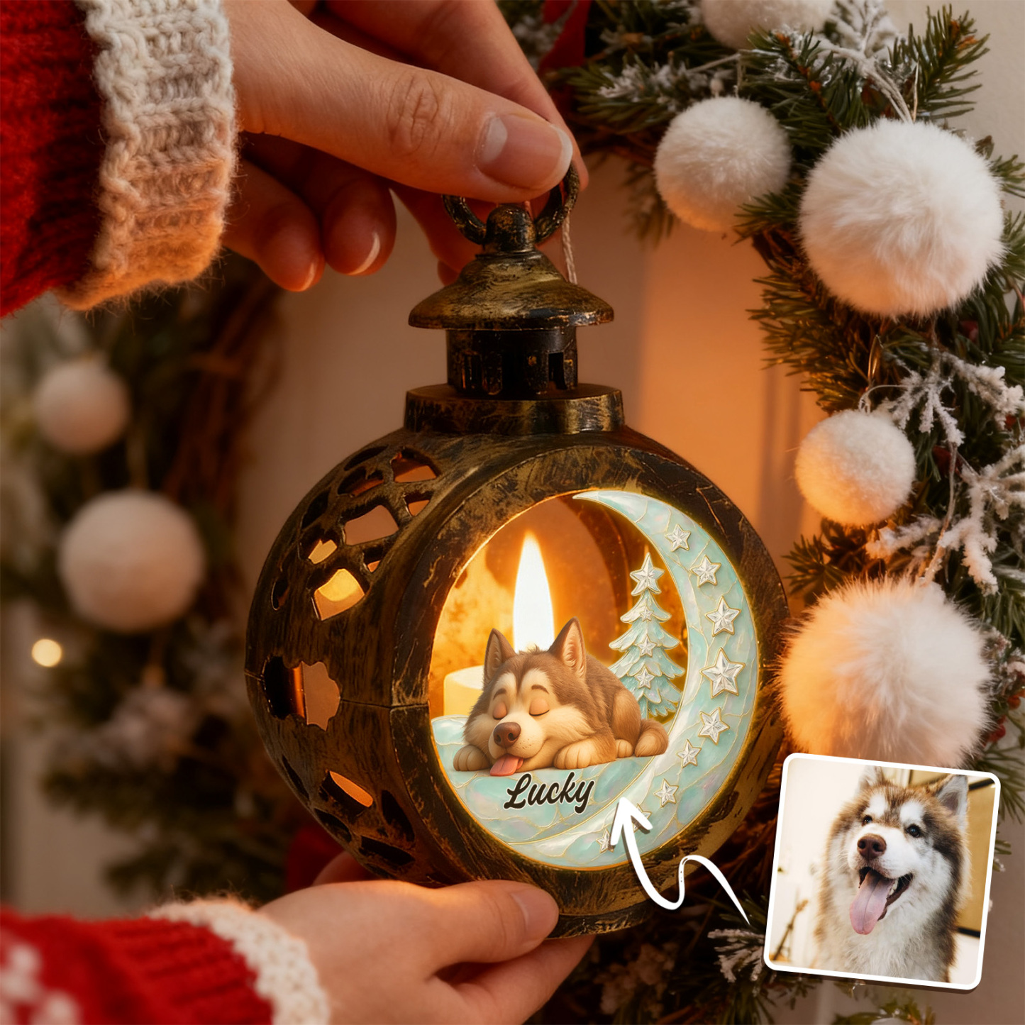 Custom Christmas Lantern Beside You Personalized Christmas Gifts for Pet Lovers Colorful - MyFaceSocksAU