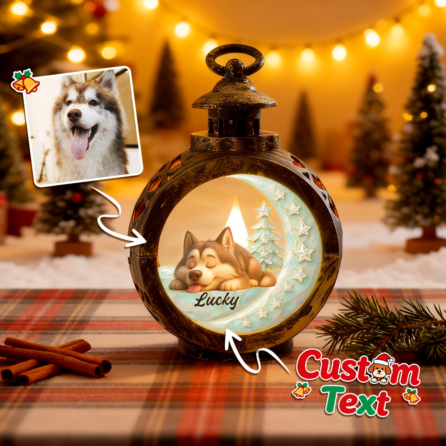 Custom Christmas Lantern Beside You Personalized Christmas Gifts for Pet Lovers Colorful - MyFaceSocksAU