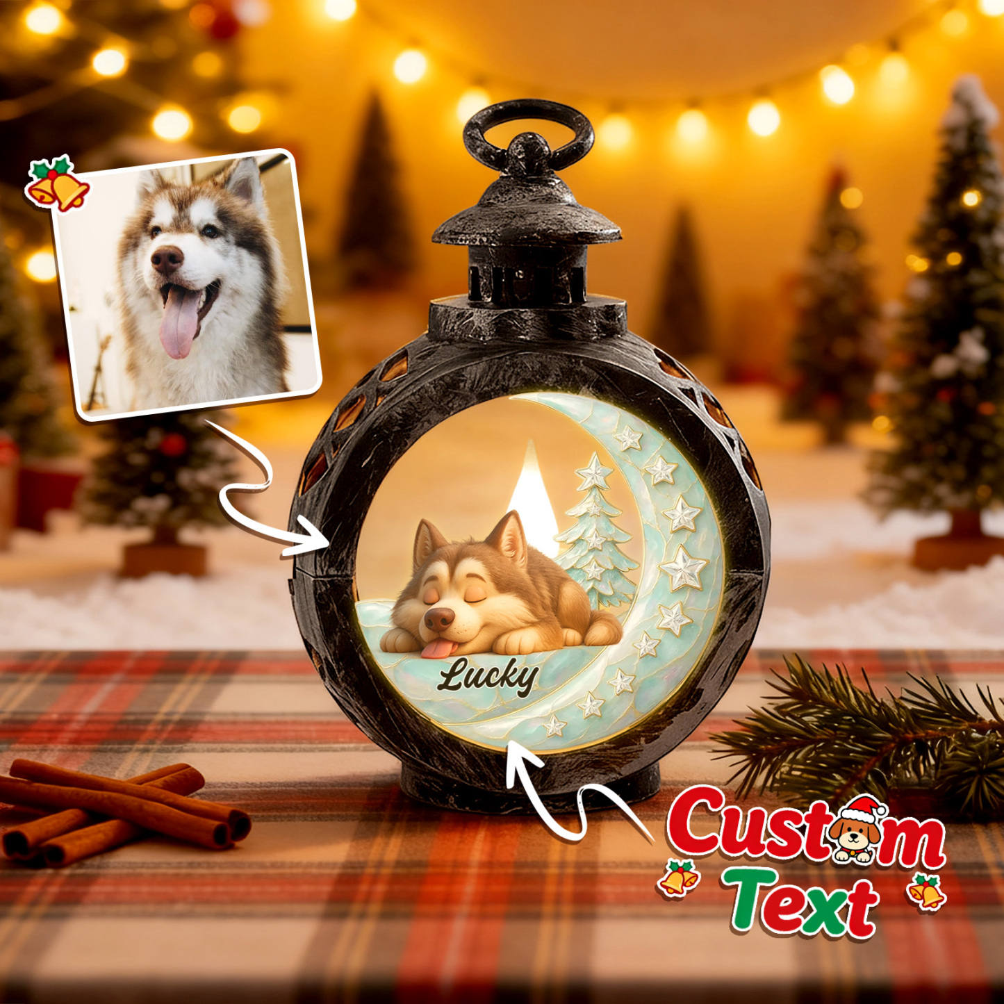 Custom Christmas Lantern Beside You Personalized Christmas Gifts for Pet Lovers Colorful - MyFaceSocksAU