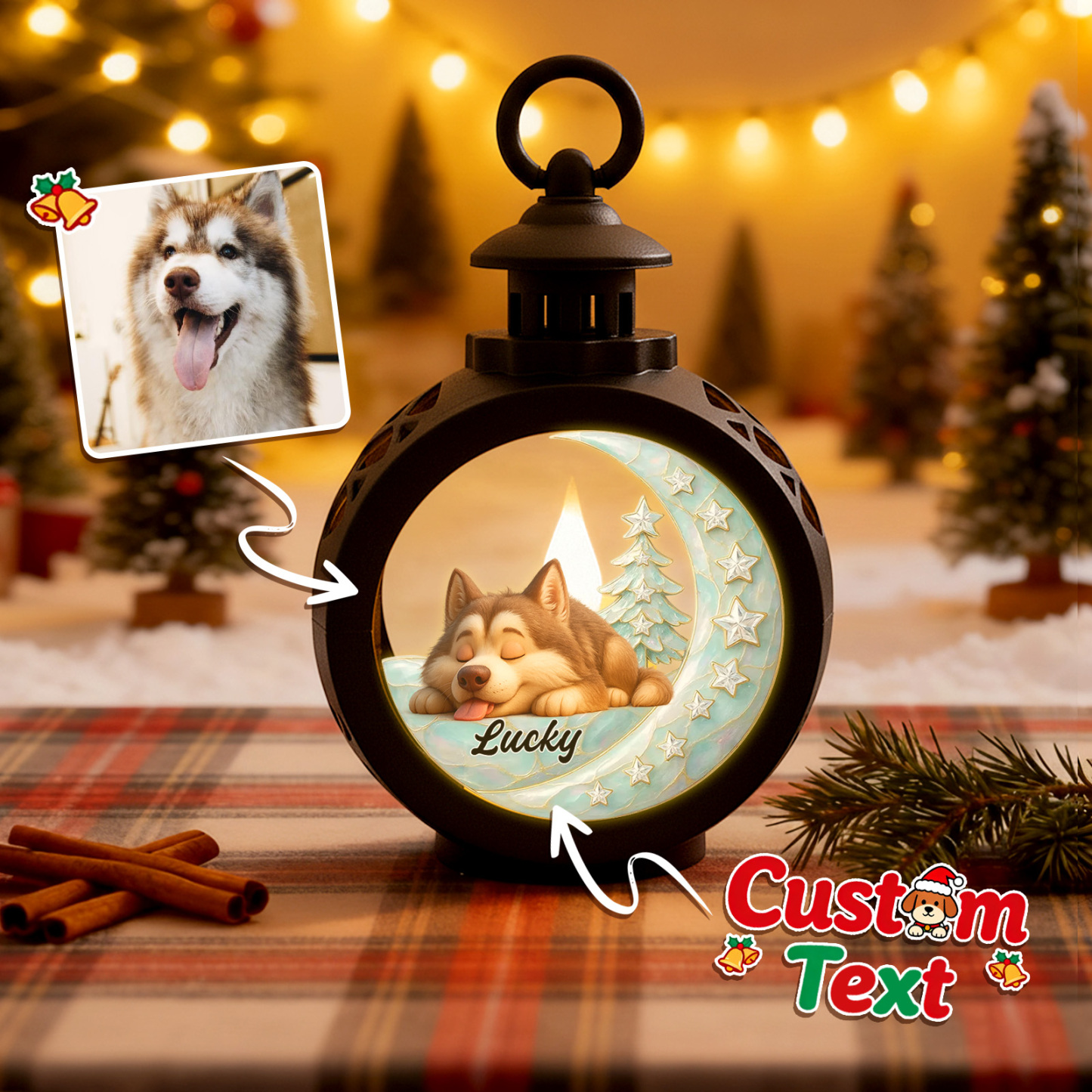 Custom Christmas Lantern Beside You Personalized Christmas Gifts for Pet Lovers Colorful - MyFaceSocksAU