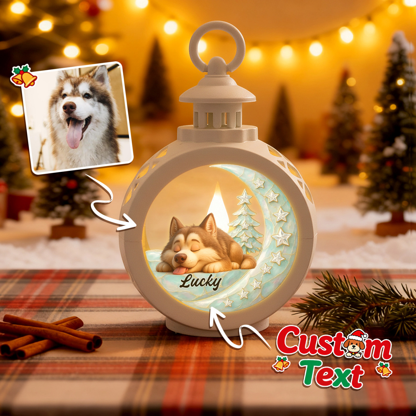 Custom Christmas Lantern Beside You Personalized Christmas Gifts for Pet Lovers Colorful - MyFaceSocksAU