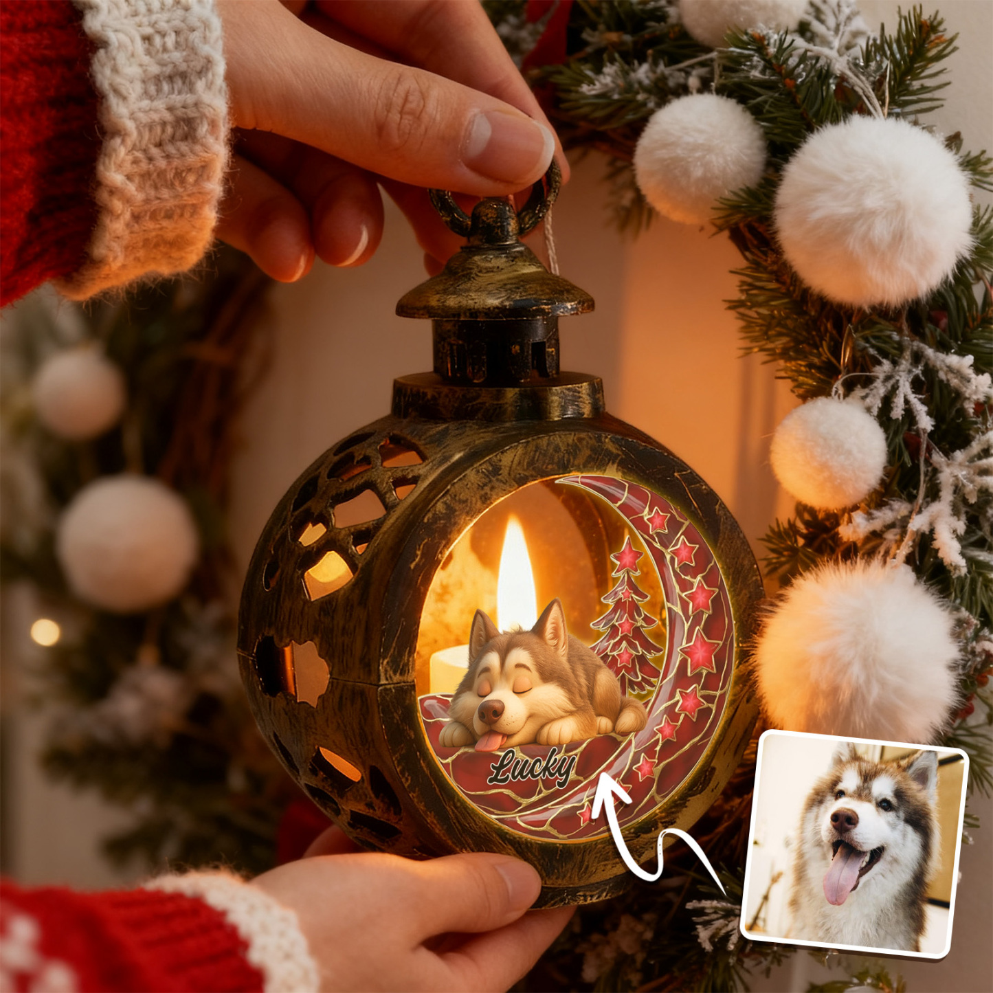 Custom Christmas Lantern Beside You Personalized Christmas Gifts for Pet Lovers Colorful - MyFaceSocksAU