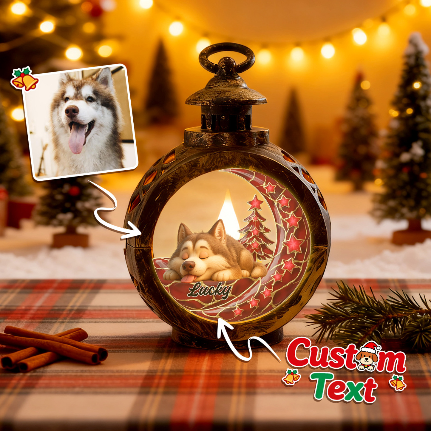 Custom Christmas Lantern Beside You Personalized Christmas Gifts for Pet Lovers Colorful - MyFaceSocksAU