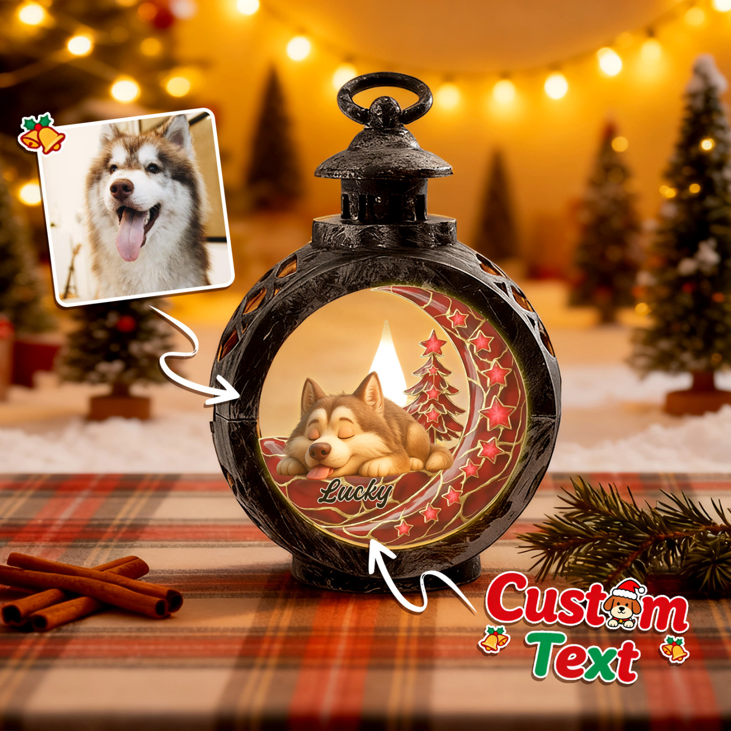 Custom Christmas Lantern Beside You Personalized Christmas Gifts for Pet Lovers Colorful - MyFaceSocksAU