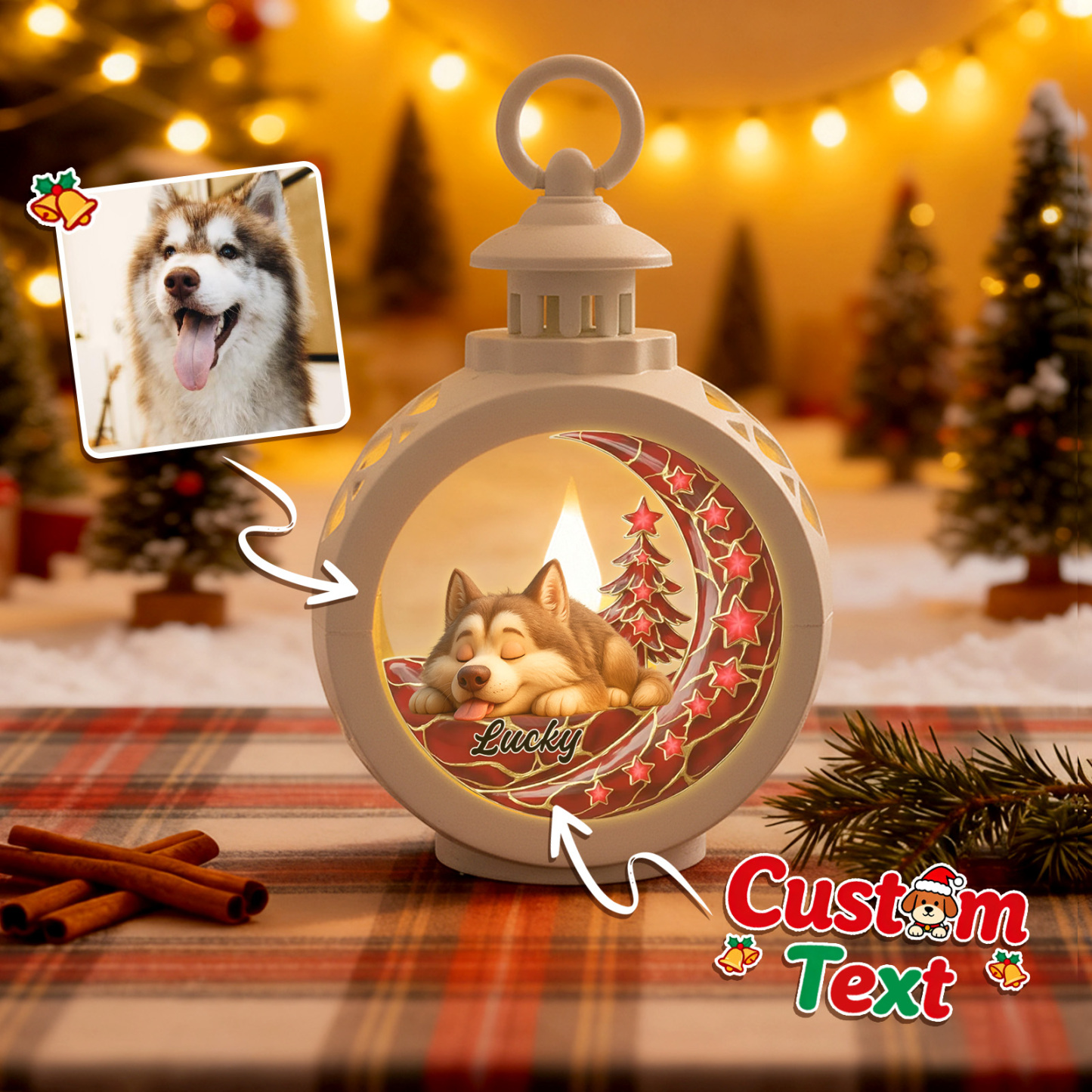 Custom Christmas Lantern Beside You Personalized Christmas Gifts for Pet Lovers Colorful - MyFaceSocksAU