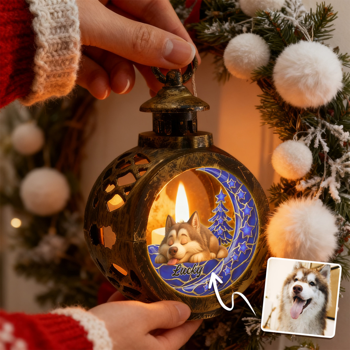 Custom Christmas Lantern Beside You Personalized Christmas Gifts for Pet Lovers Colorful - MyFaceSocksAU