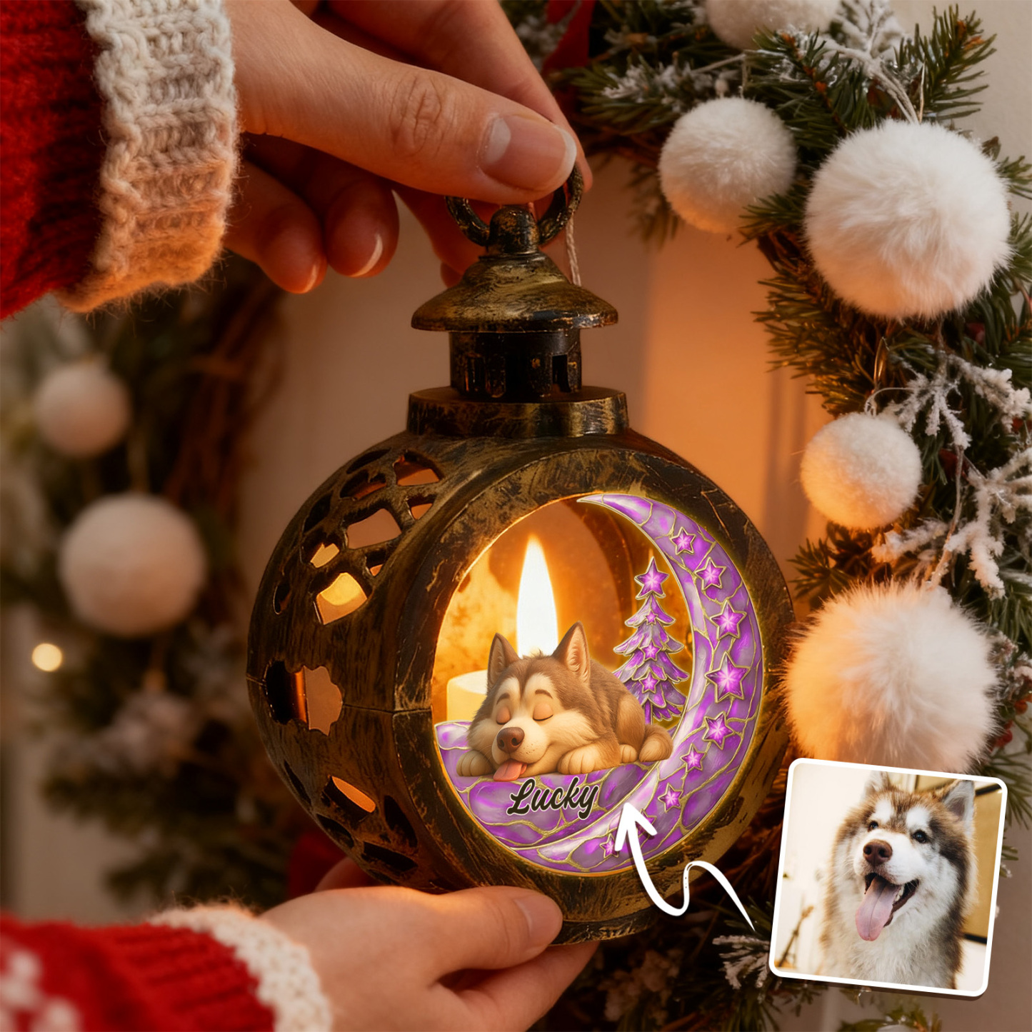 Custom Christmas Lantern Beside You Personalized Christmas Gifts for Pet Lovers Colorful - MyFaceSocksAU