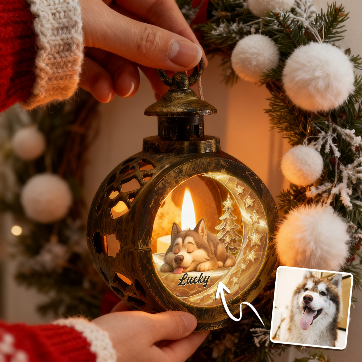 Custom Christmas Lantern Beside You Personalized Christmas Gifts for Pet Lovers Colorful - MyFaceSocksAU
